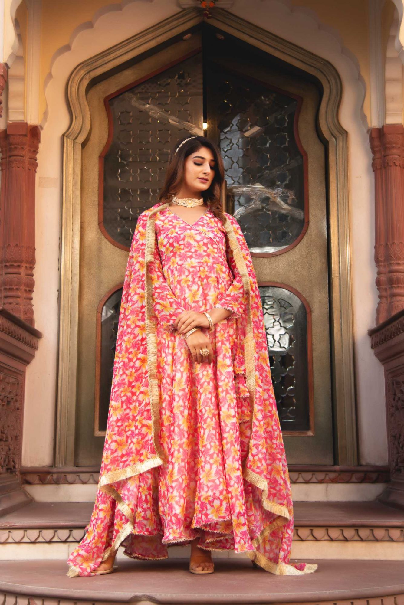 Pink Blossom Gotapatti Anarkali Suit Set
