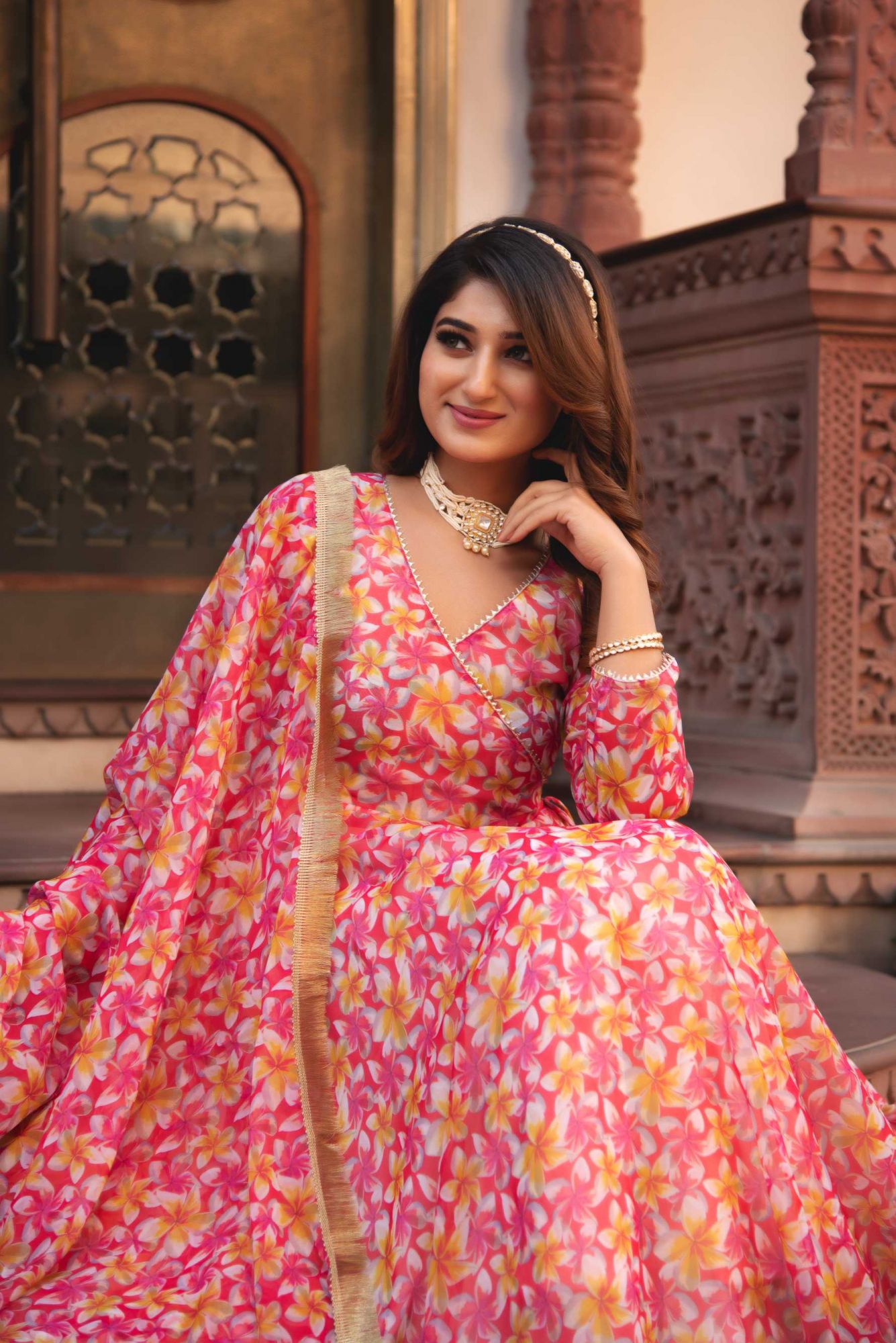 Pink Blossom Gotapatti Anarkali Suit Set