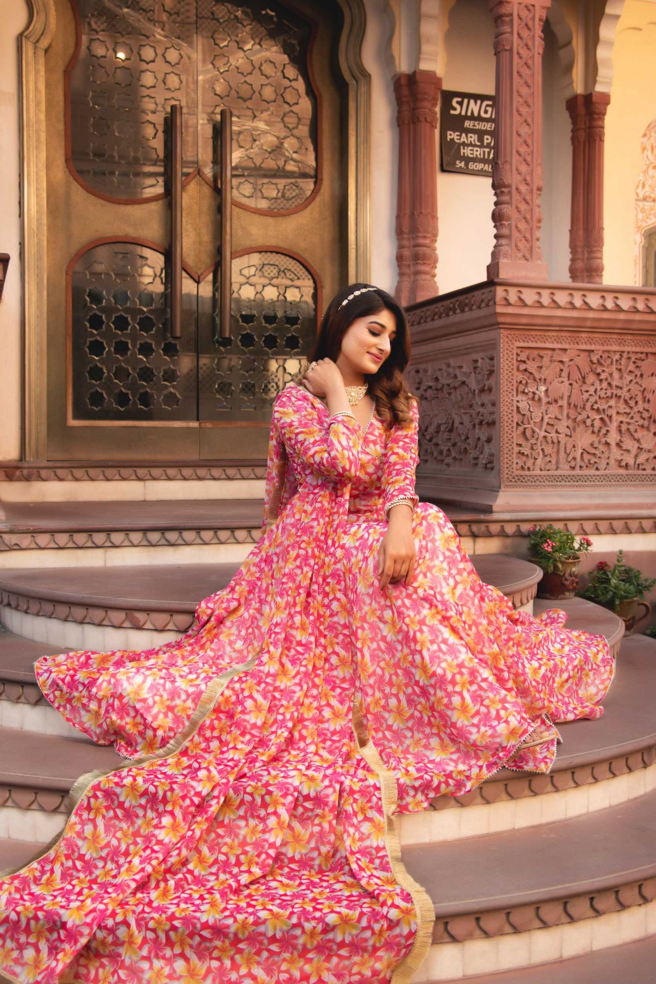 Pink Blossom Gotapatti Anarkali Suit Set
