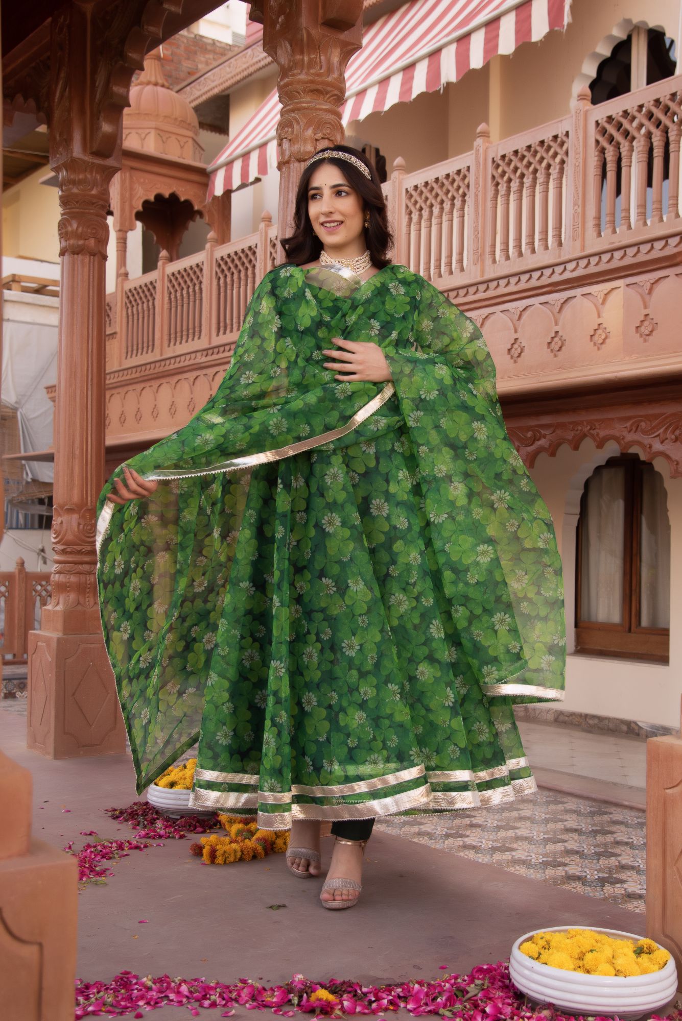 Spring Green Organza Gotapatti Anarkali Suit Set