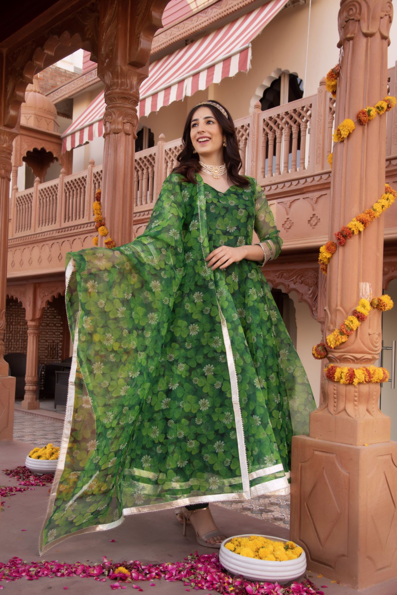 Spring Green Organza Gotapatti Anarkali Suit Set