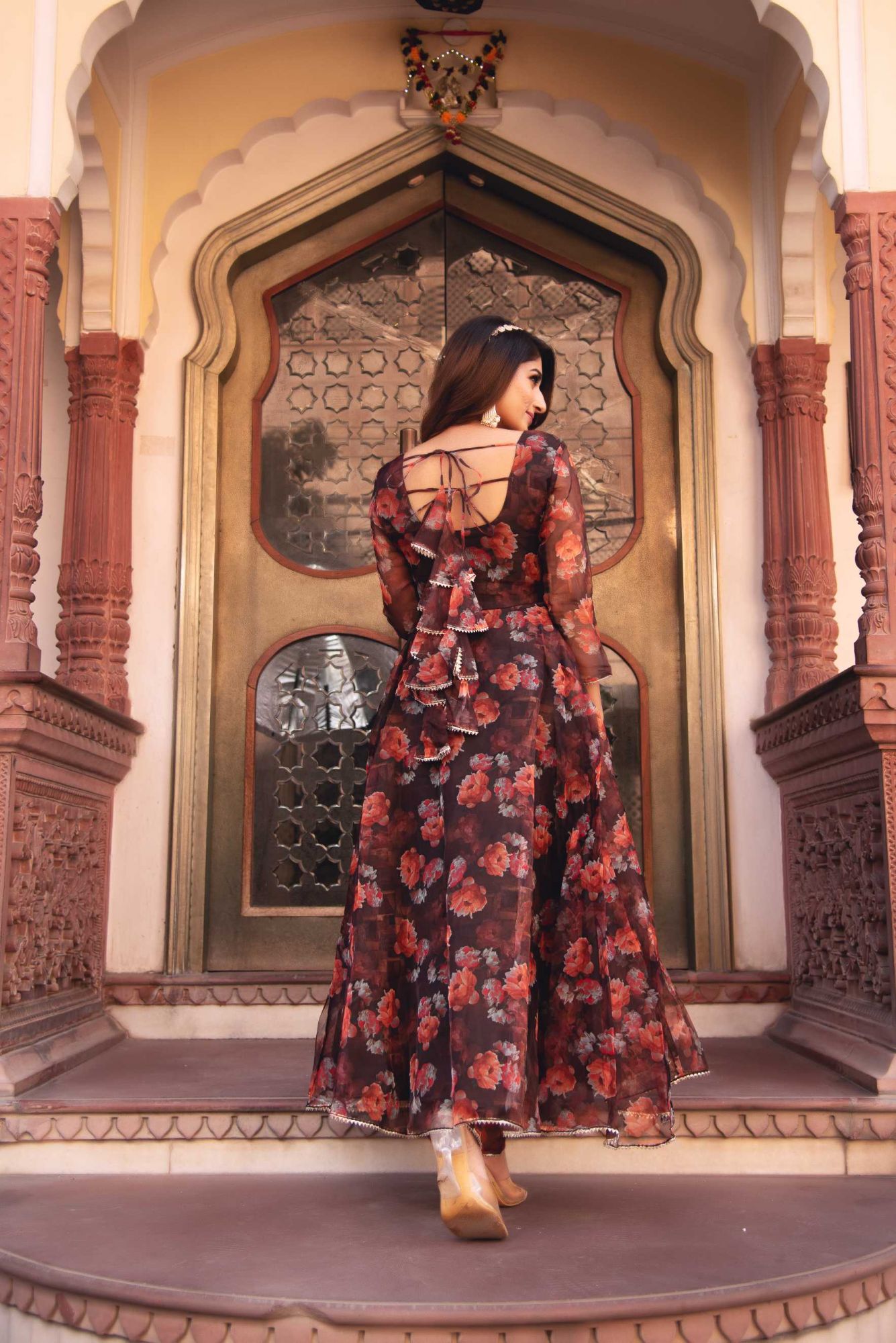 Mahogany Brown Gotapatti Organza Anarkali Suit Set
