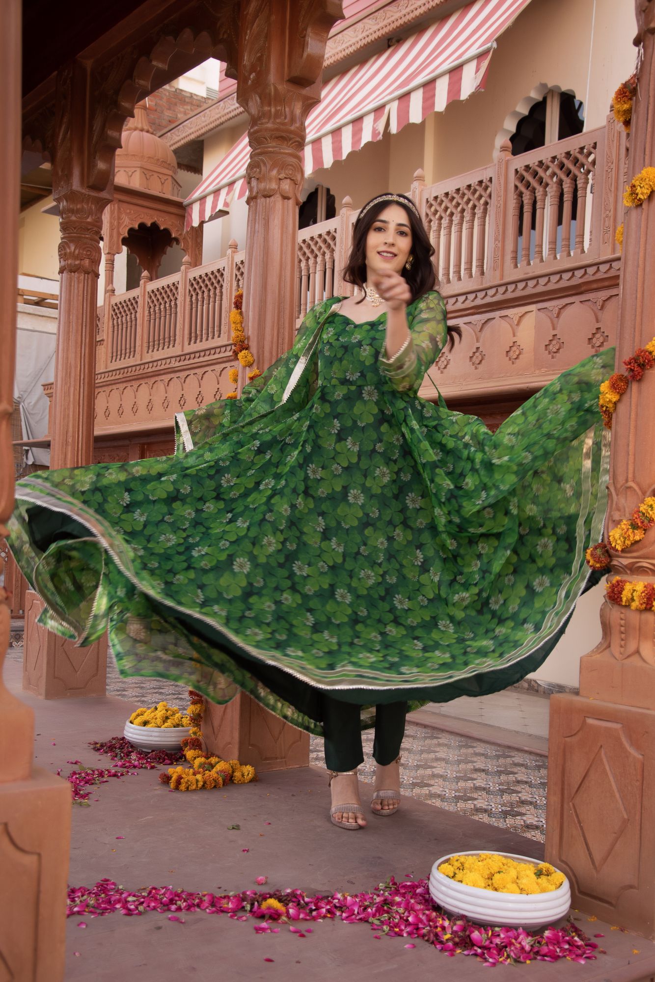 Spring Green Organza Gotapatti Anarkali Suit Set
