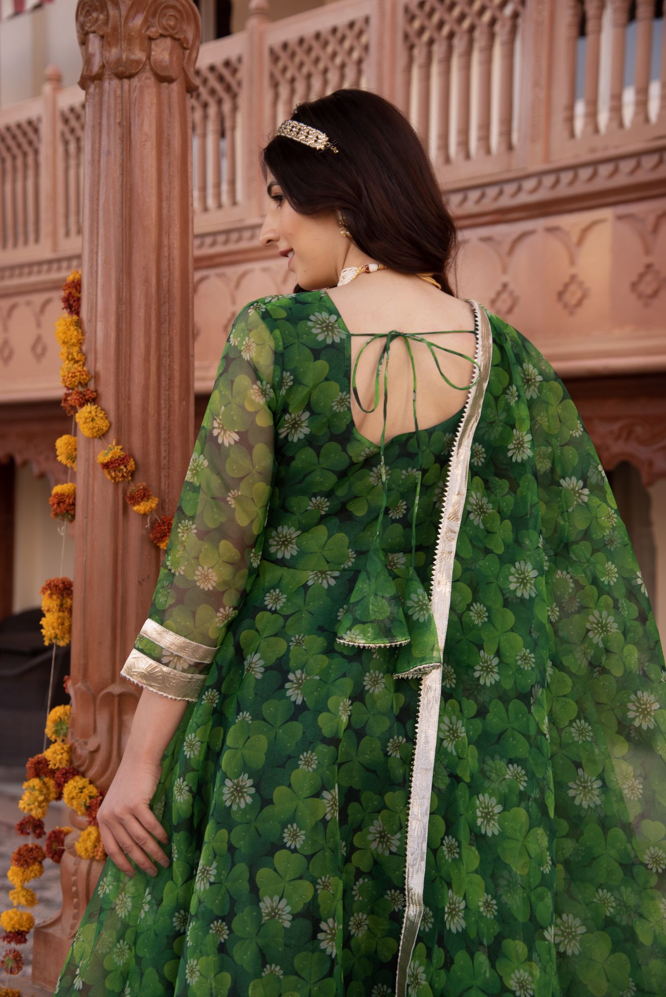 Spring Green Organza Gotapatti Anarkali Suit Set