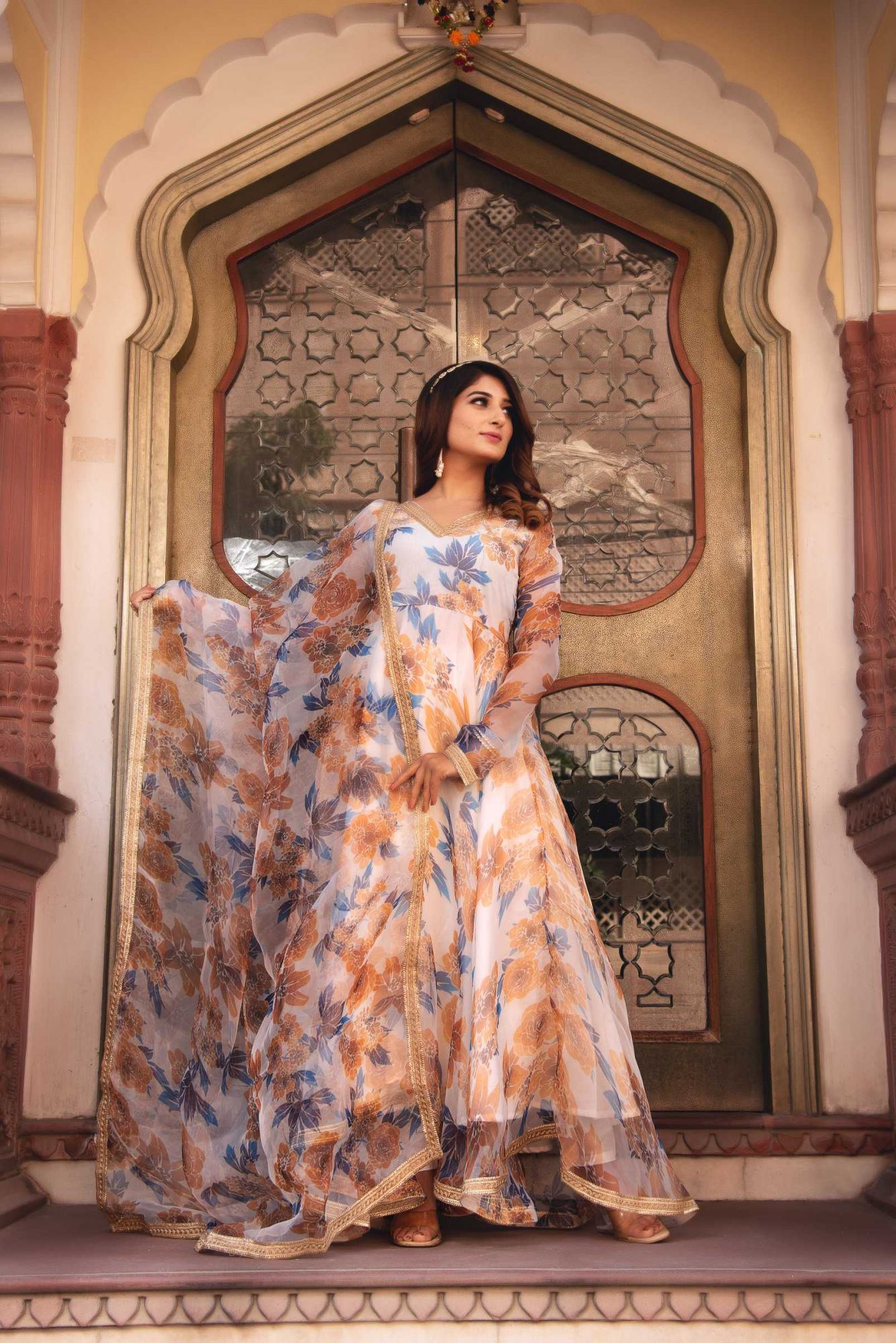 Asher White Gotapatti Organza Anarkali Suit Set