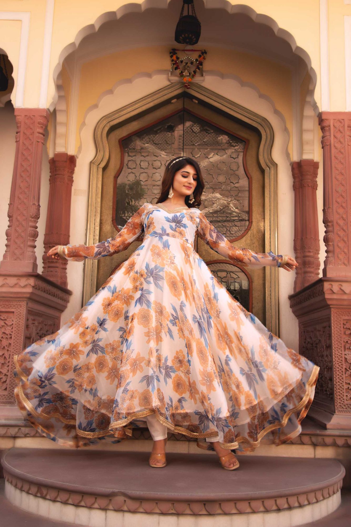 Asher White Gotapatti Organza Anarkali Suit Set