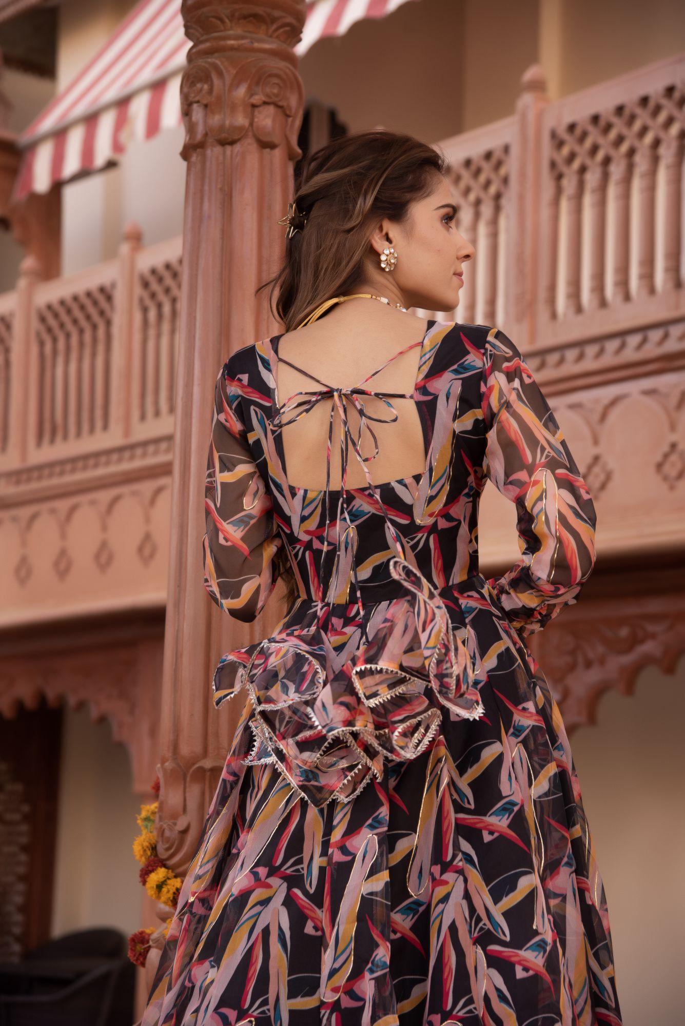 Black And Gold Organza Anarkali Suit Set