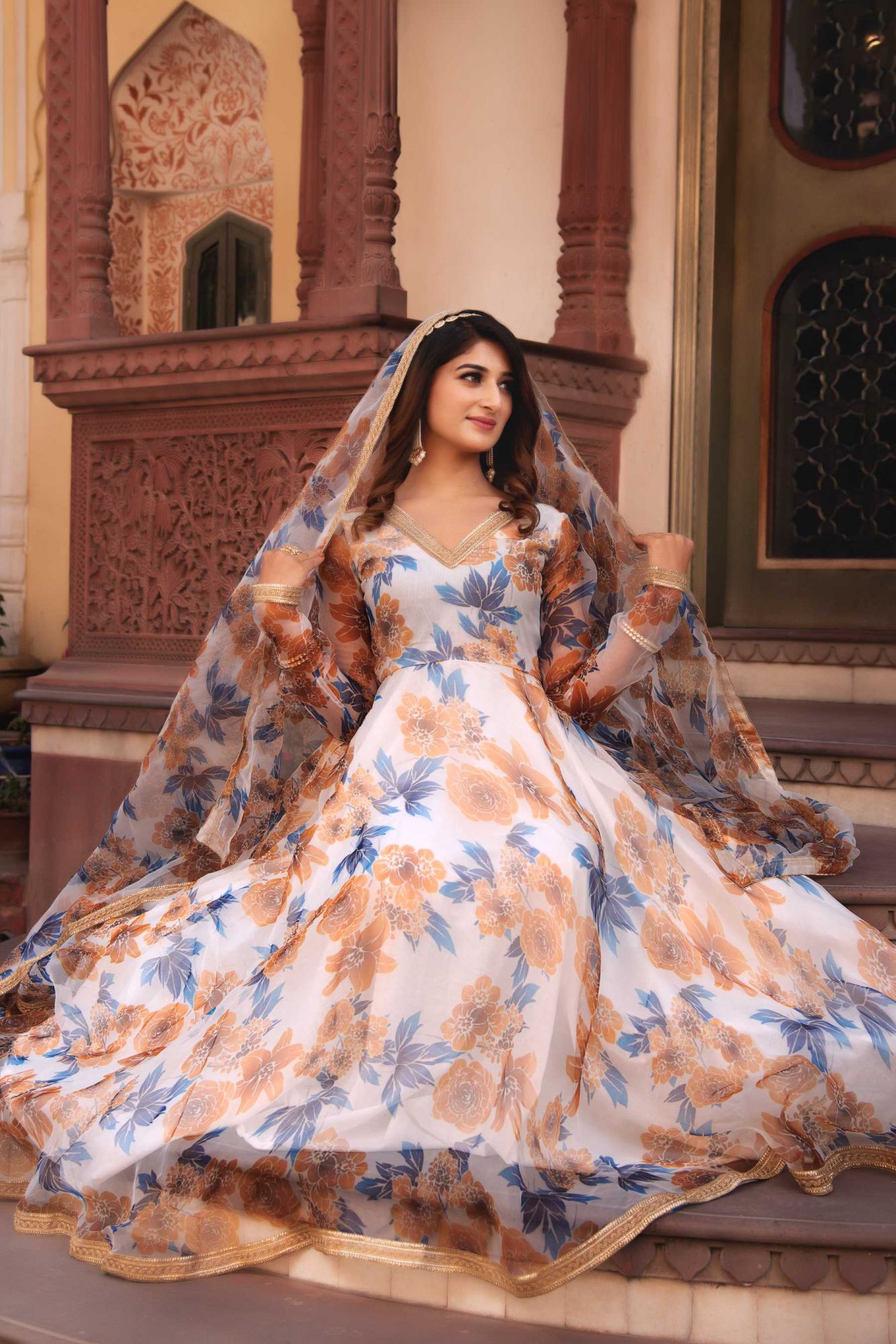 Asher White Gotapatti Organza Anarkali Suit Set