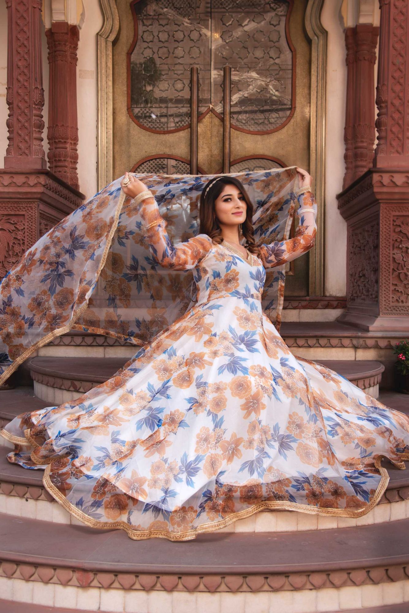 Asher White Gotapatti Organza Anarkali Suit Set