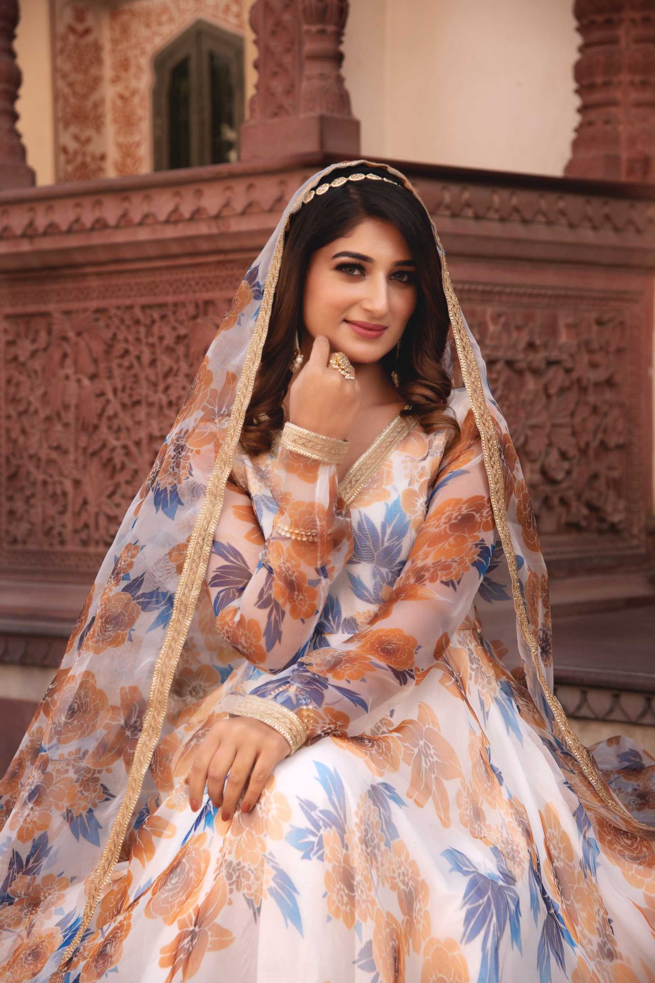 Asher White Gotapatti Organza Anarkali Suit Set