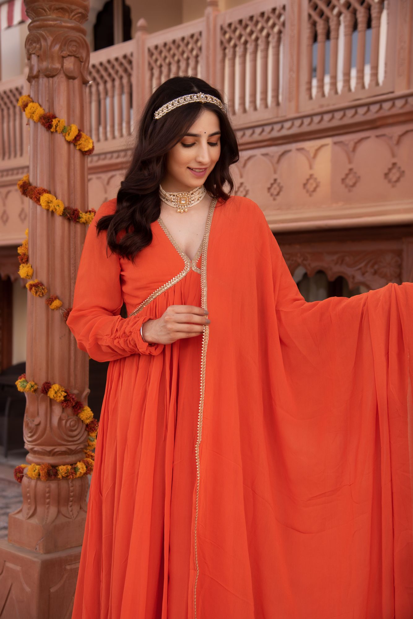 Orange Georgette Gotapatti Anarkali Suit Set