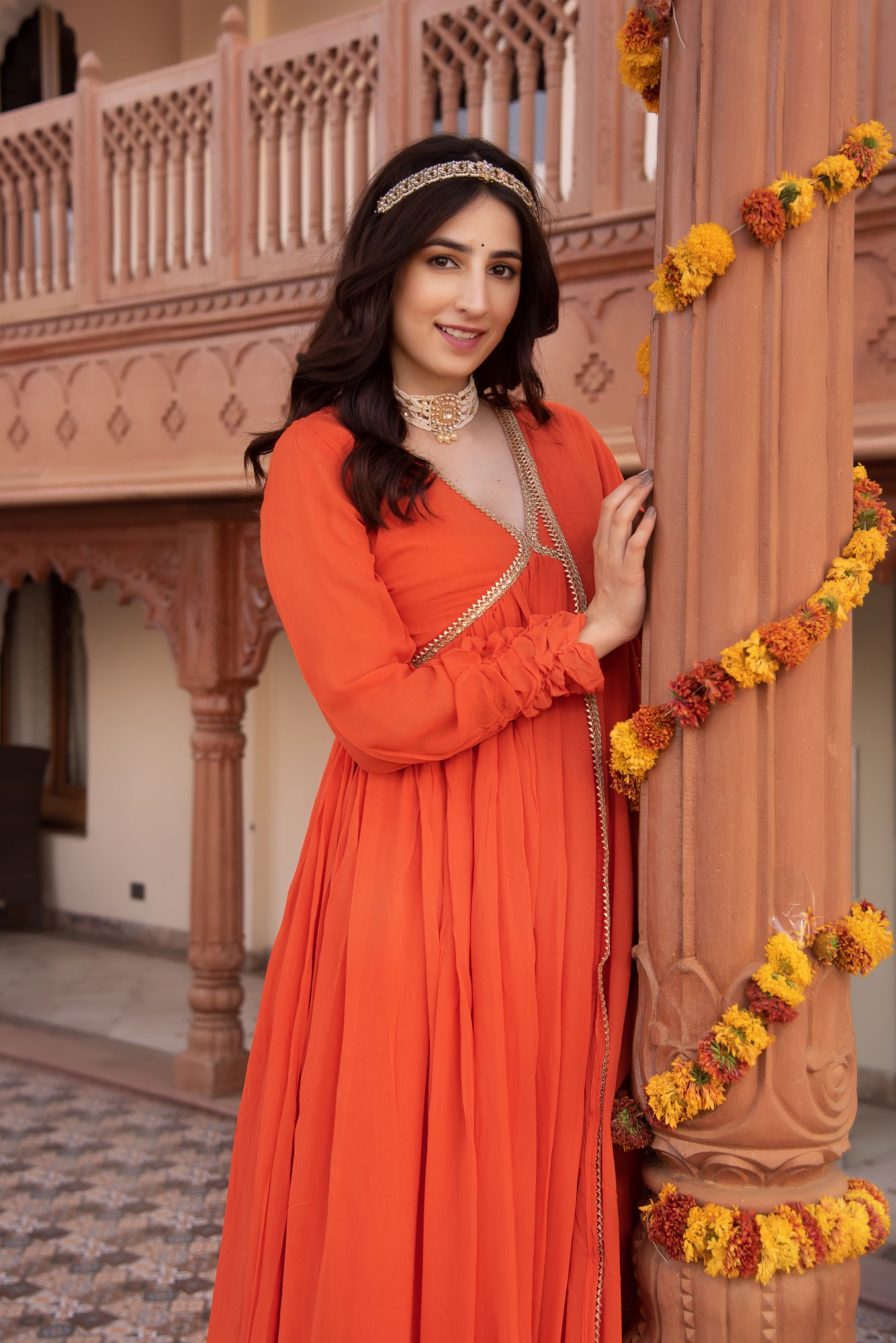 Orange Georgette Gotapatti Anarkali Suit Set