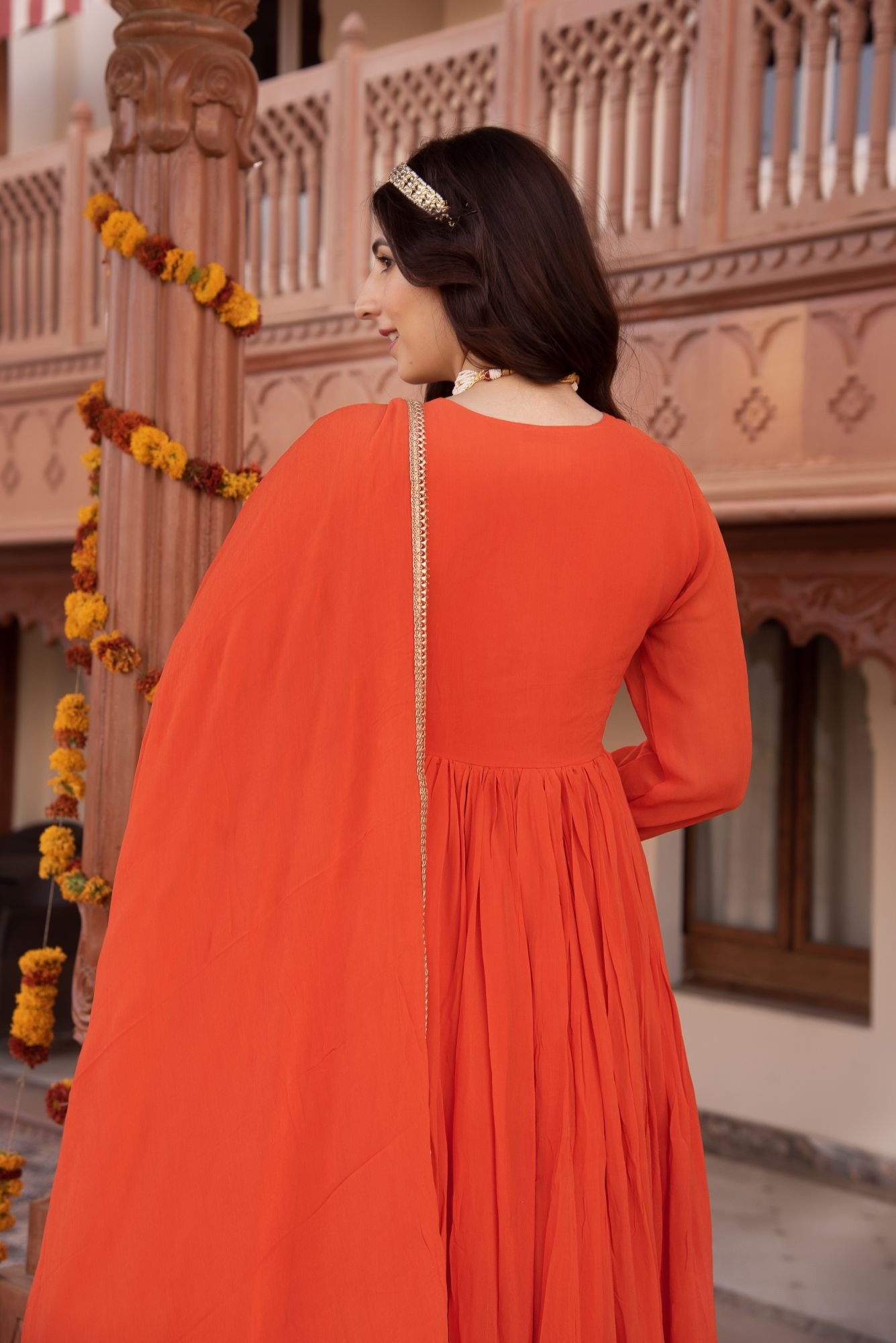 Orange Georgette Gotapatti Anarkali Suit Set