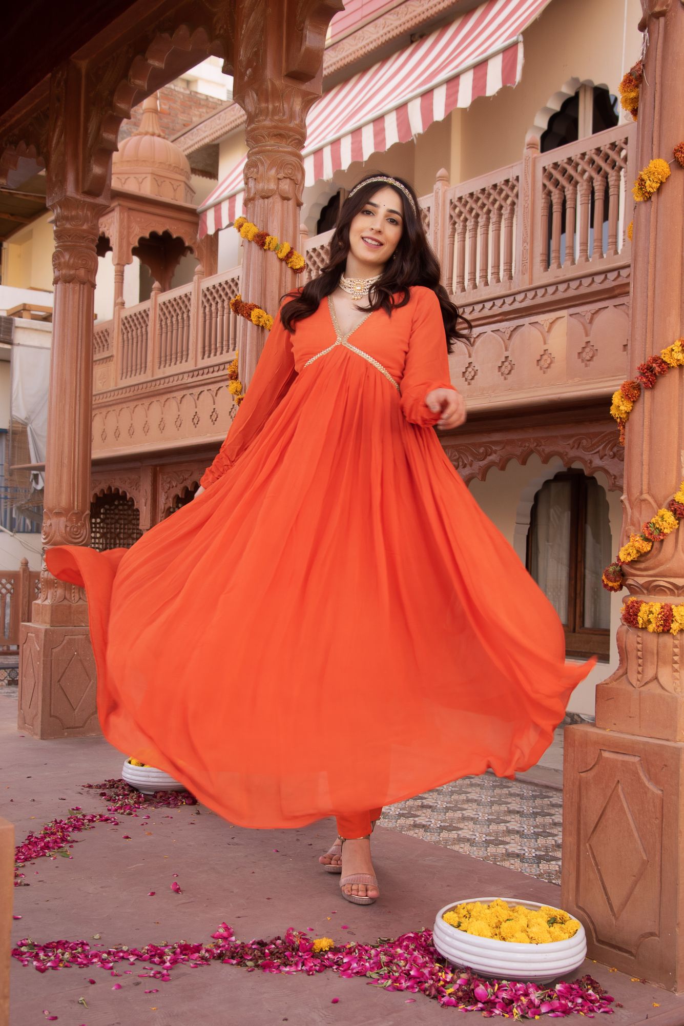Orange Georgette Gotapatti Anarkali Suit Set