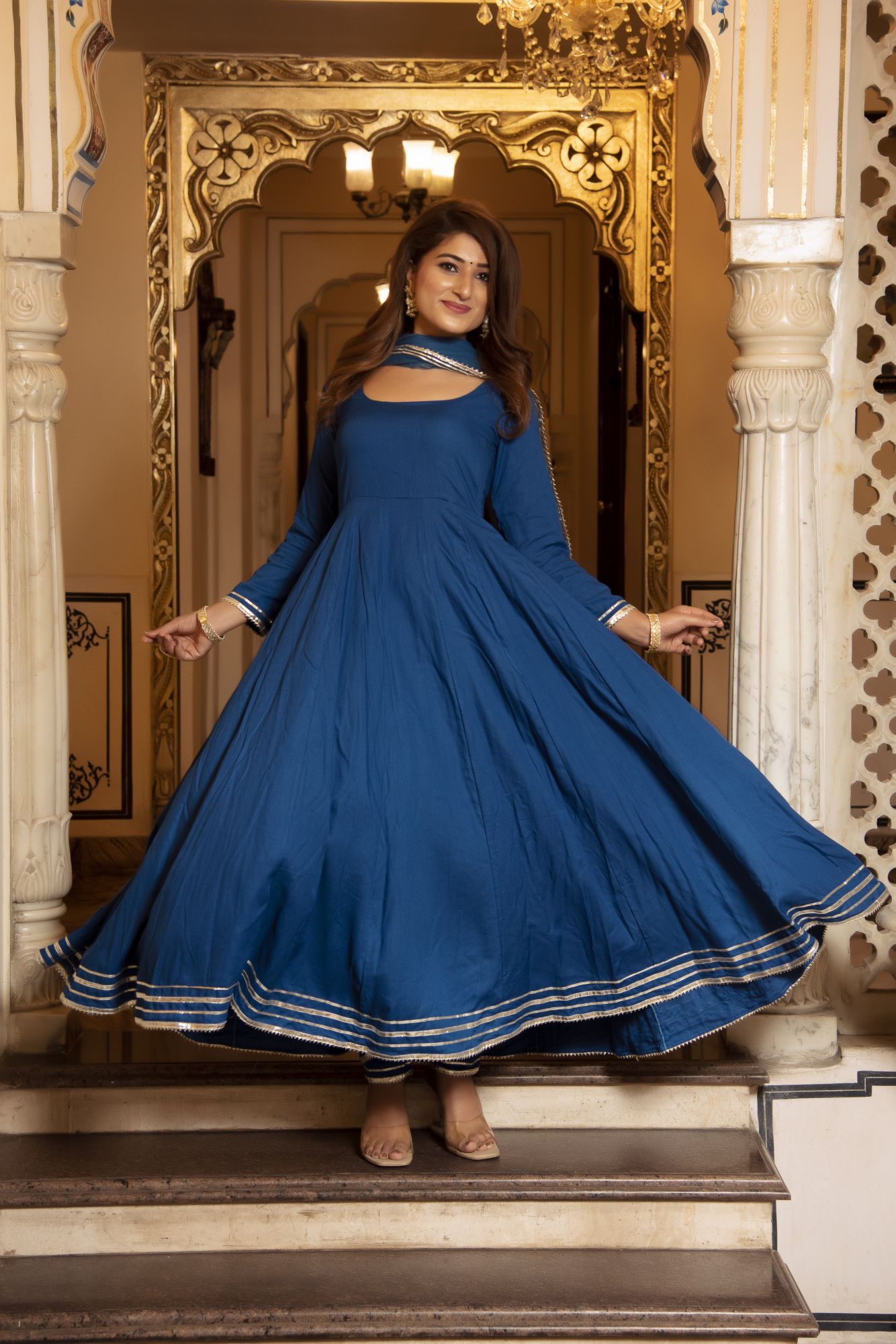 Regal Blue Gotapatti Handwork Anarkali Suit Set