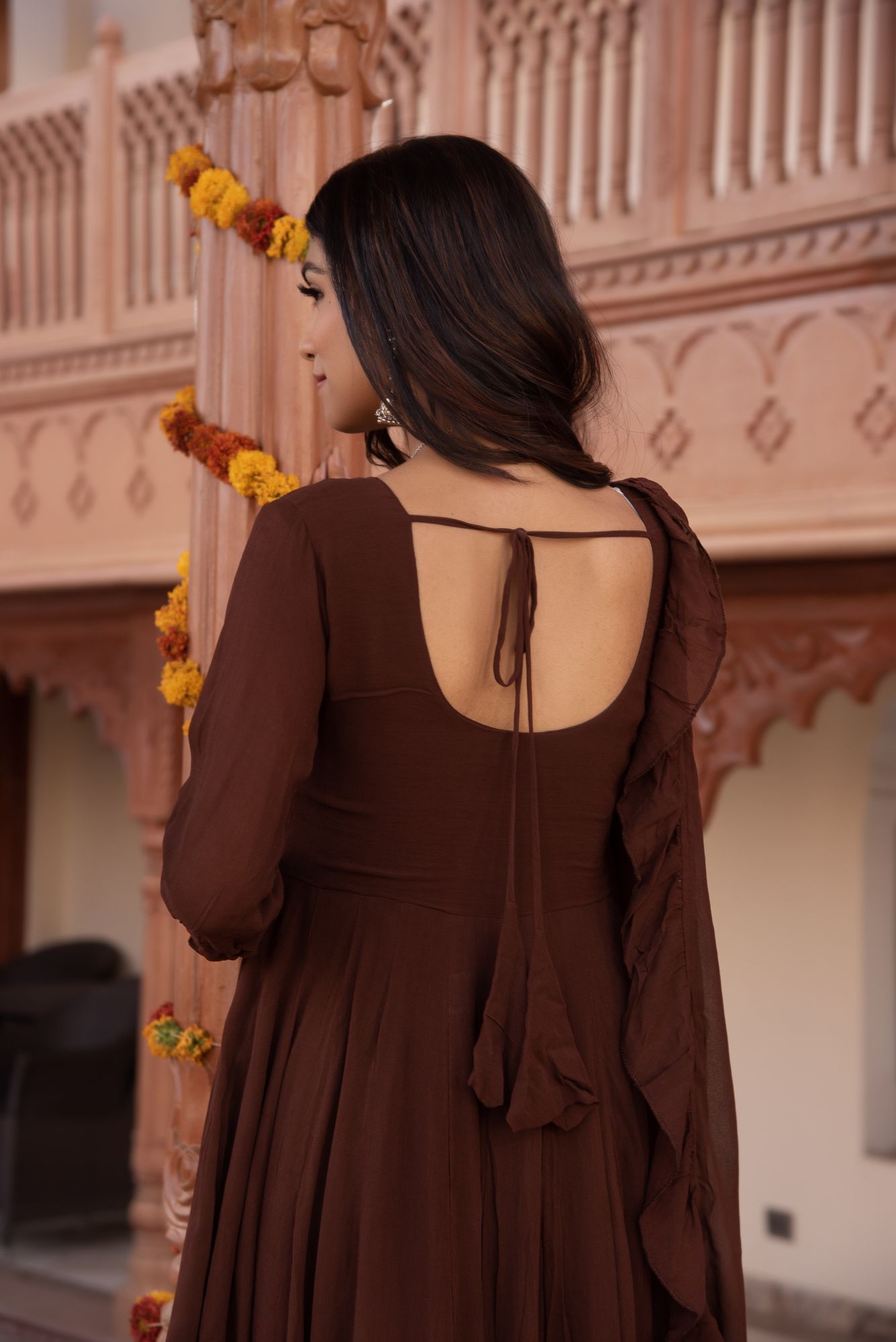 Brown Georgette Anarkali Suit Set