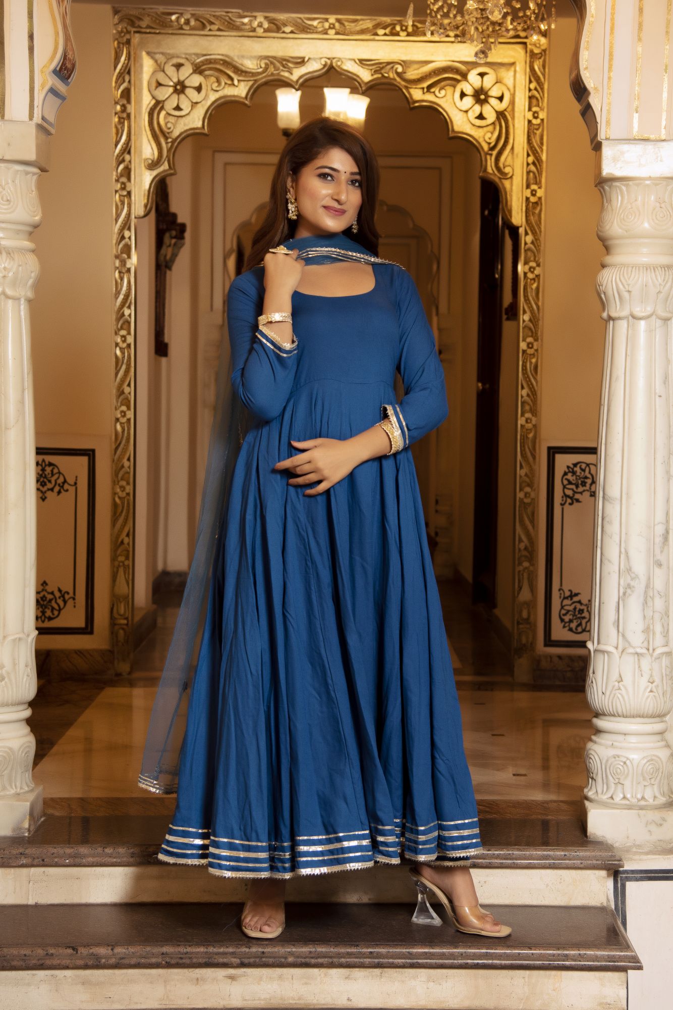 Regal Blue Gotapatti Handwork Anarkali Suit Set