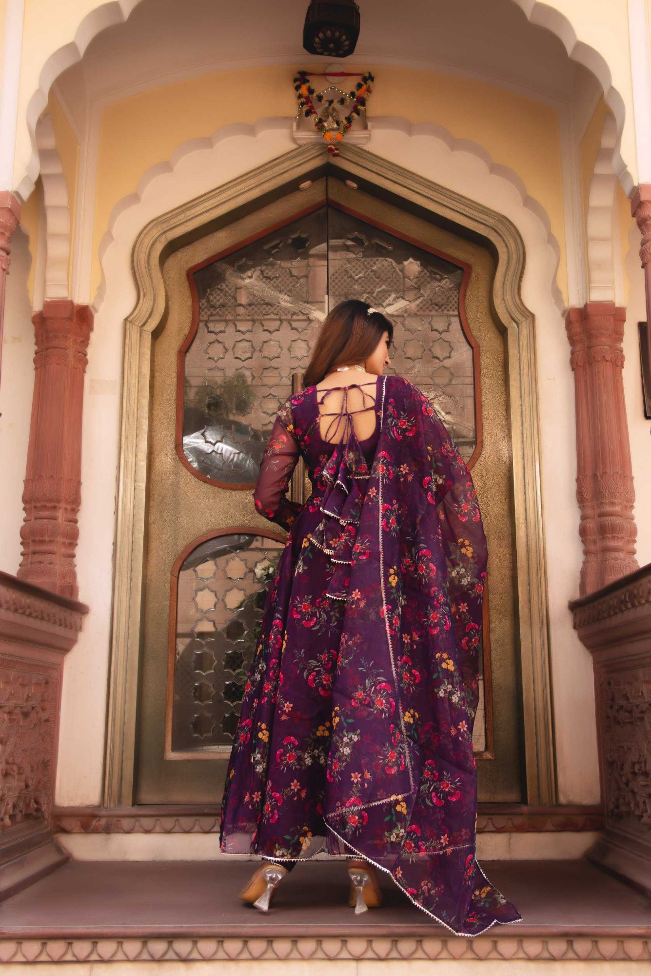 Plum Purple Gotapatti Organza Anarkali Suit Set