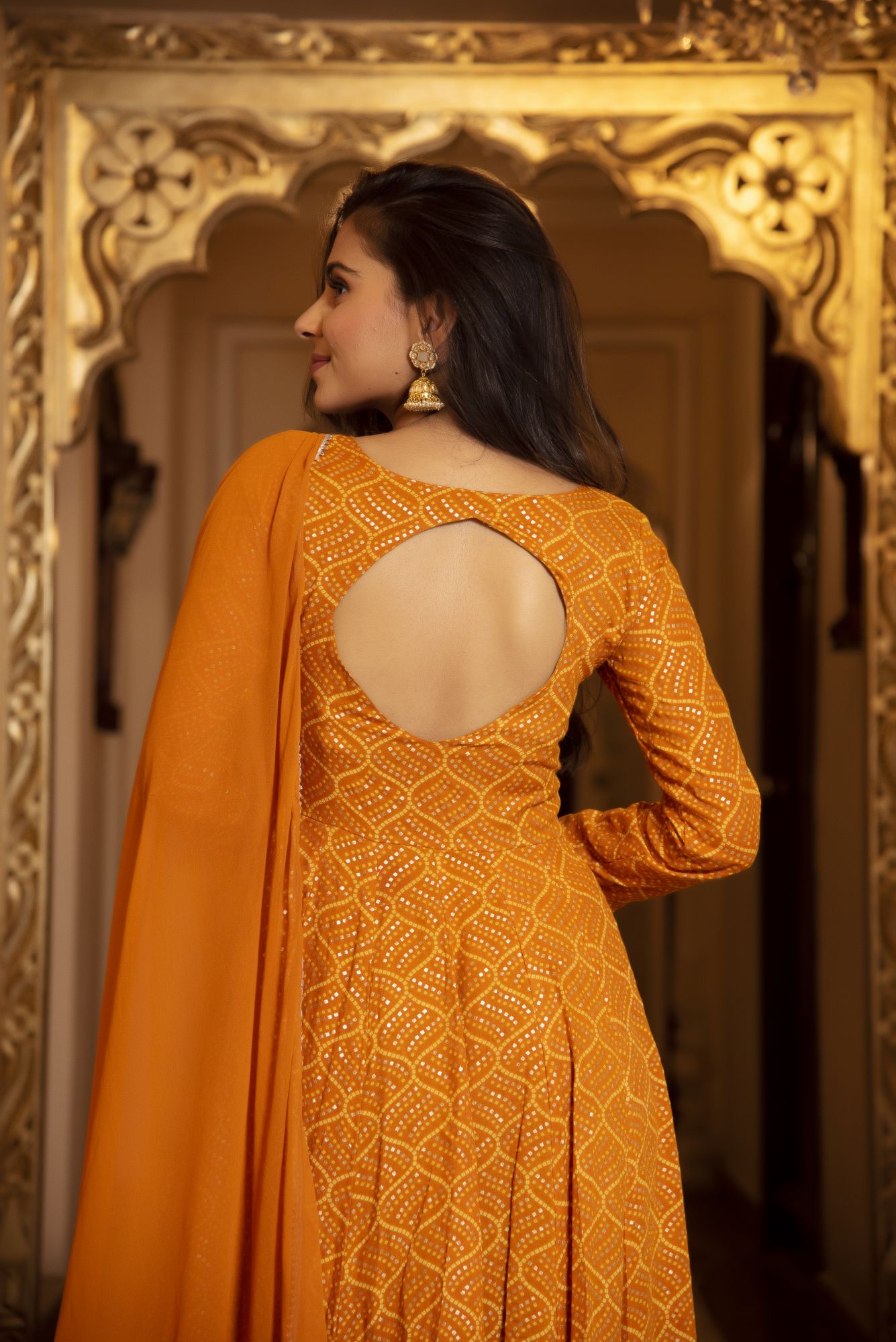 Imperial Golden Printed Anarkali Suit Set