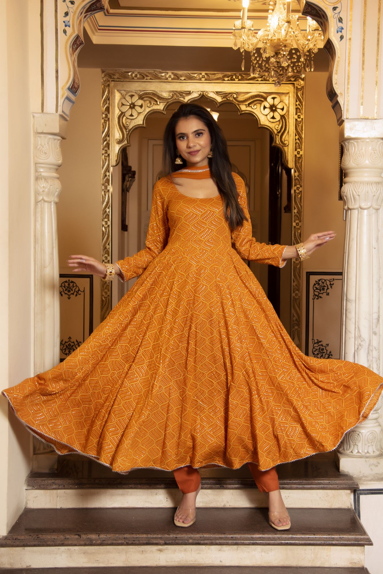 Imperial Golden Printed Anarkali Suit Set