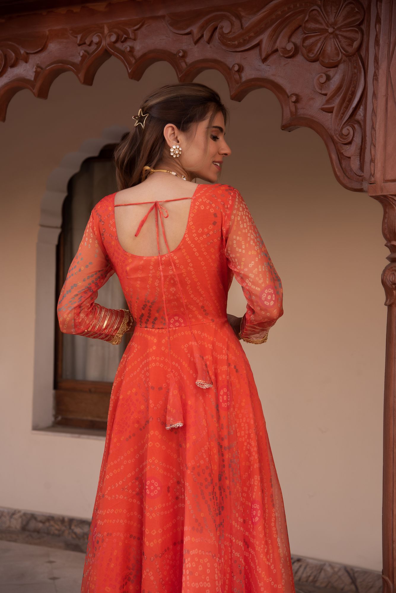 Orange Bhandhej Organza Gotapatti Anarkali Suit Set
