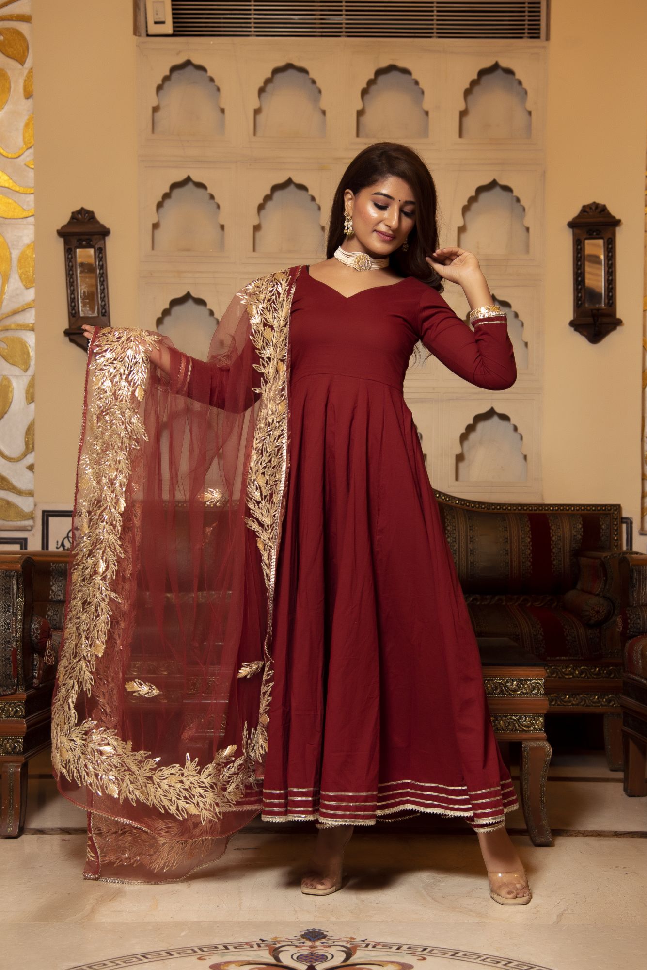 Brown Gotapatti Anarkali Suit Set