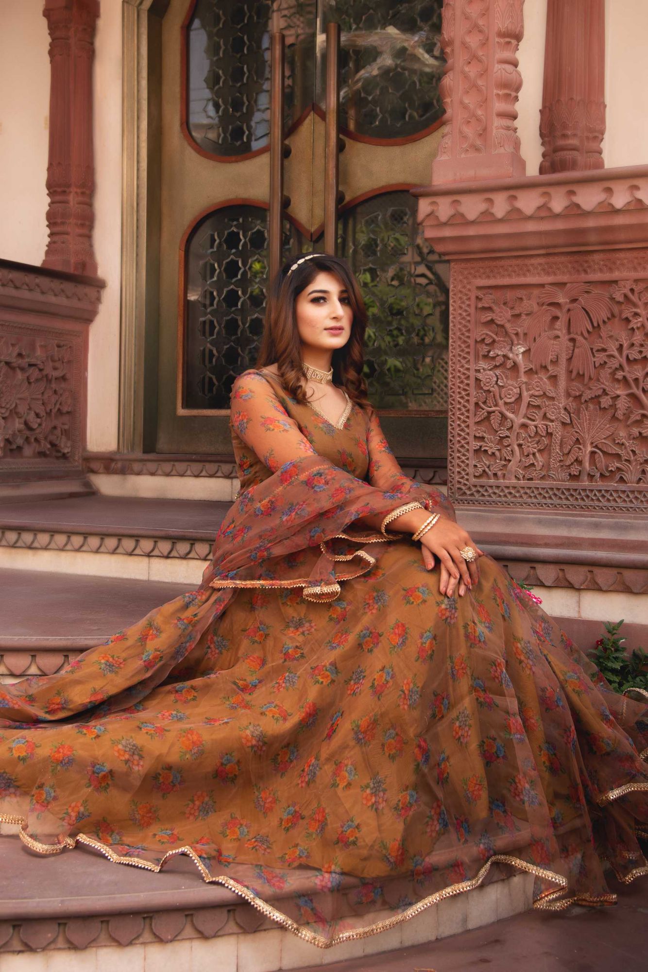 Pale Ivory Gotapatti Organza Anarkali Suit Set
