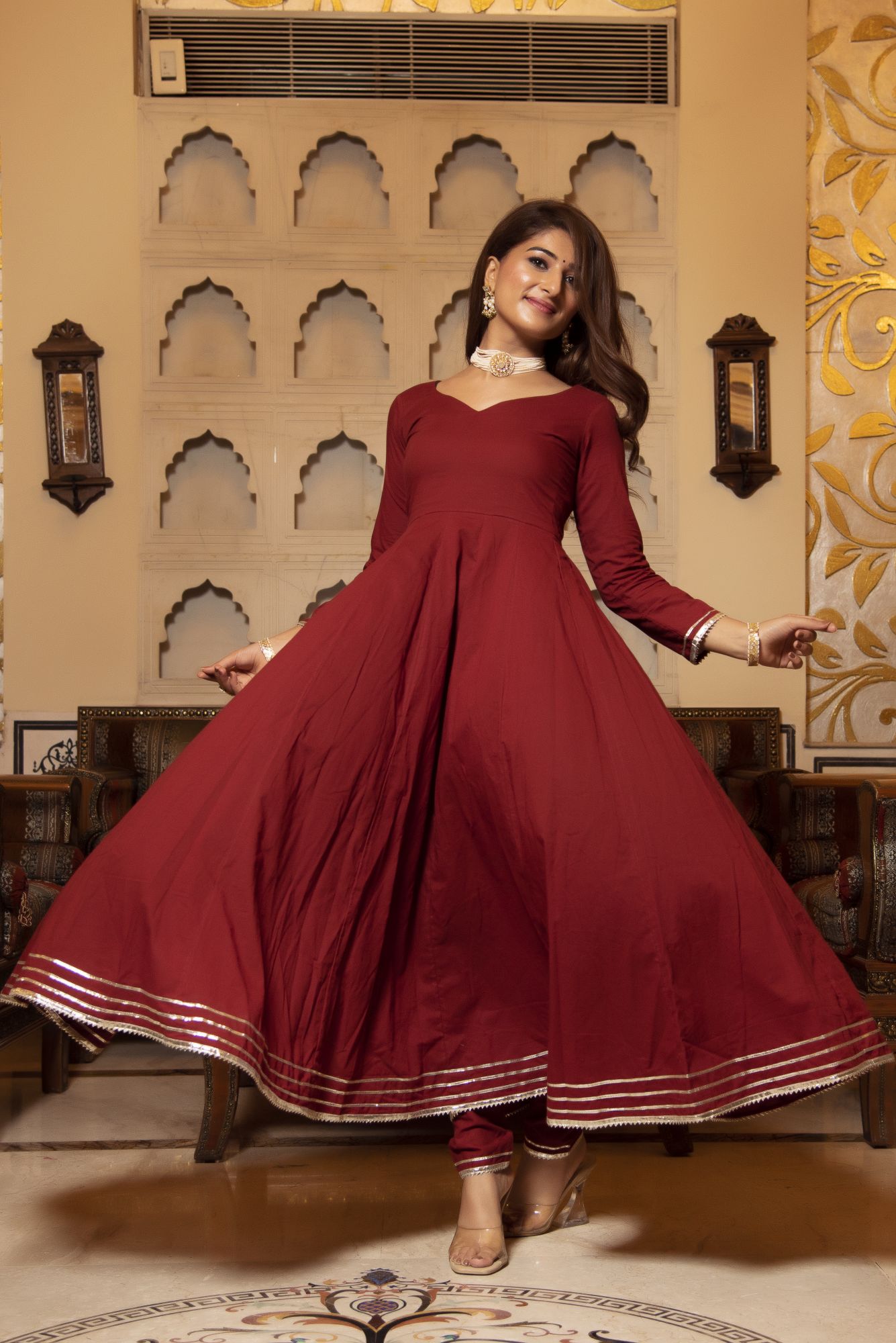 Brown Gotapatti Anarkali Suit Set