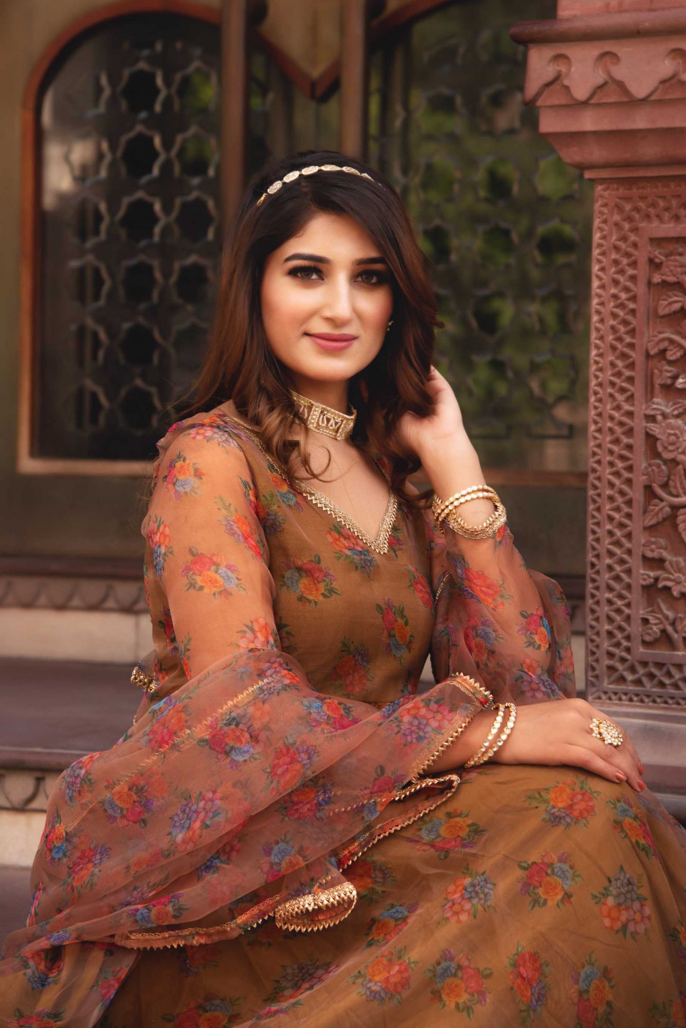 Pale Ivory Gotapatti Organza Anarkali Suit Set