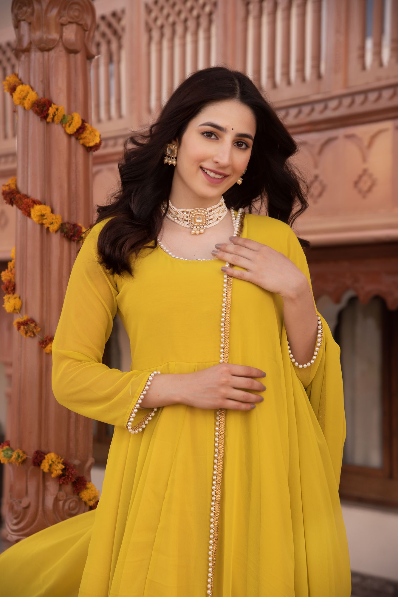 Pearl Green Georgette Anarkali Suit Set