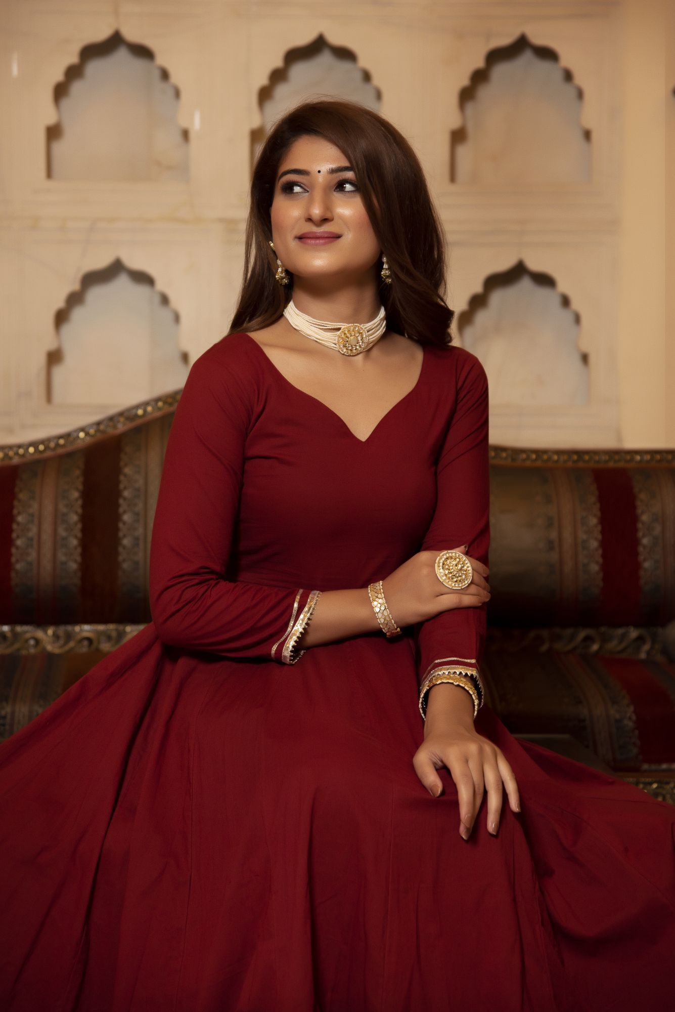 Brown Gotapatti Anarkali Suit Set