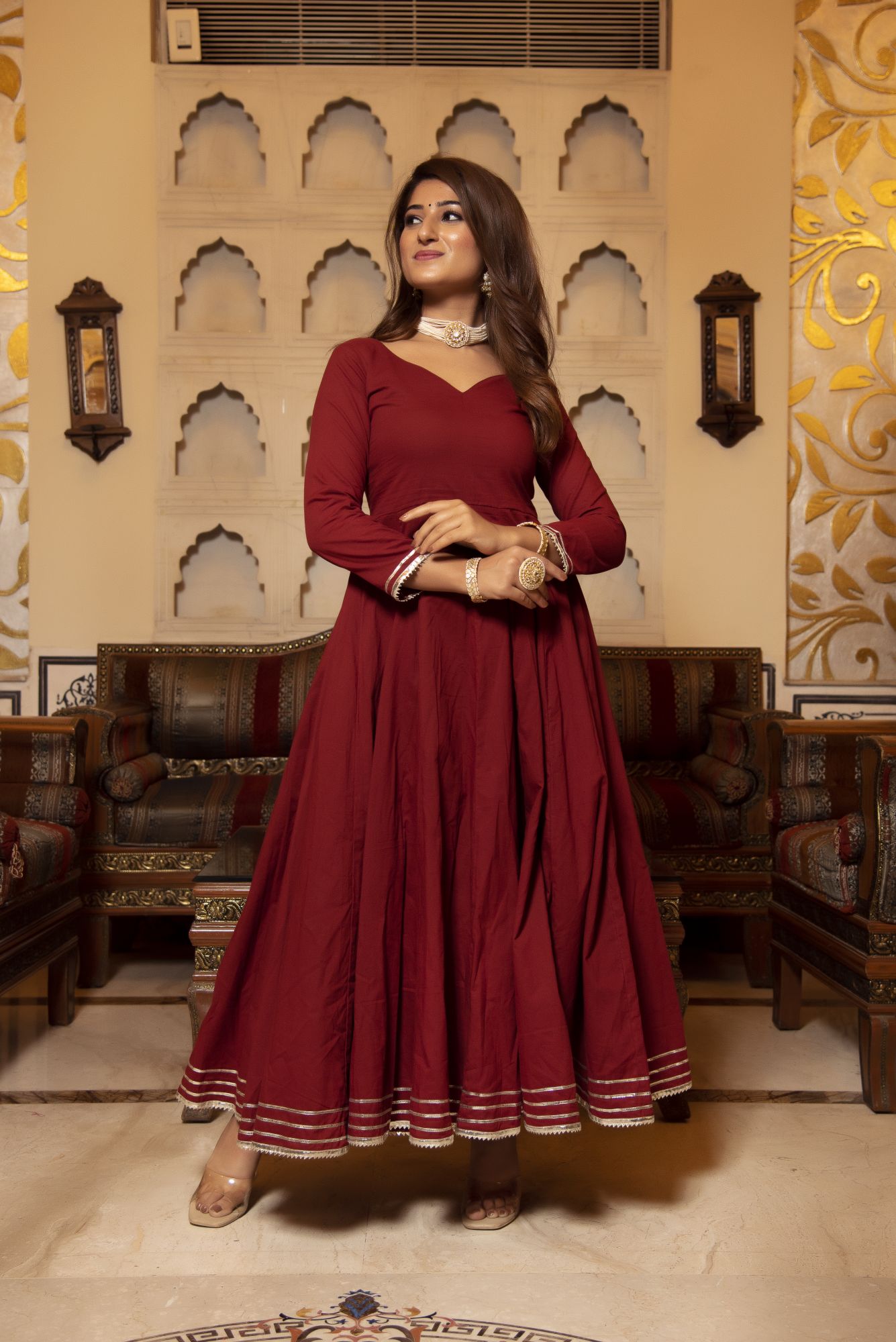 Brown Gotapatti Anarkali Suit Set