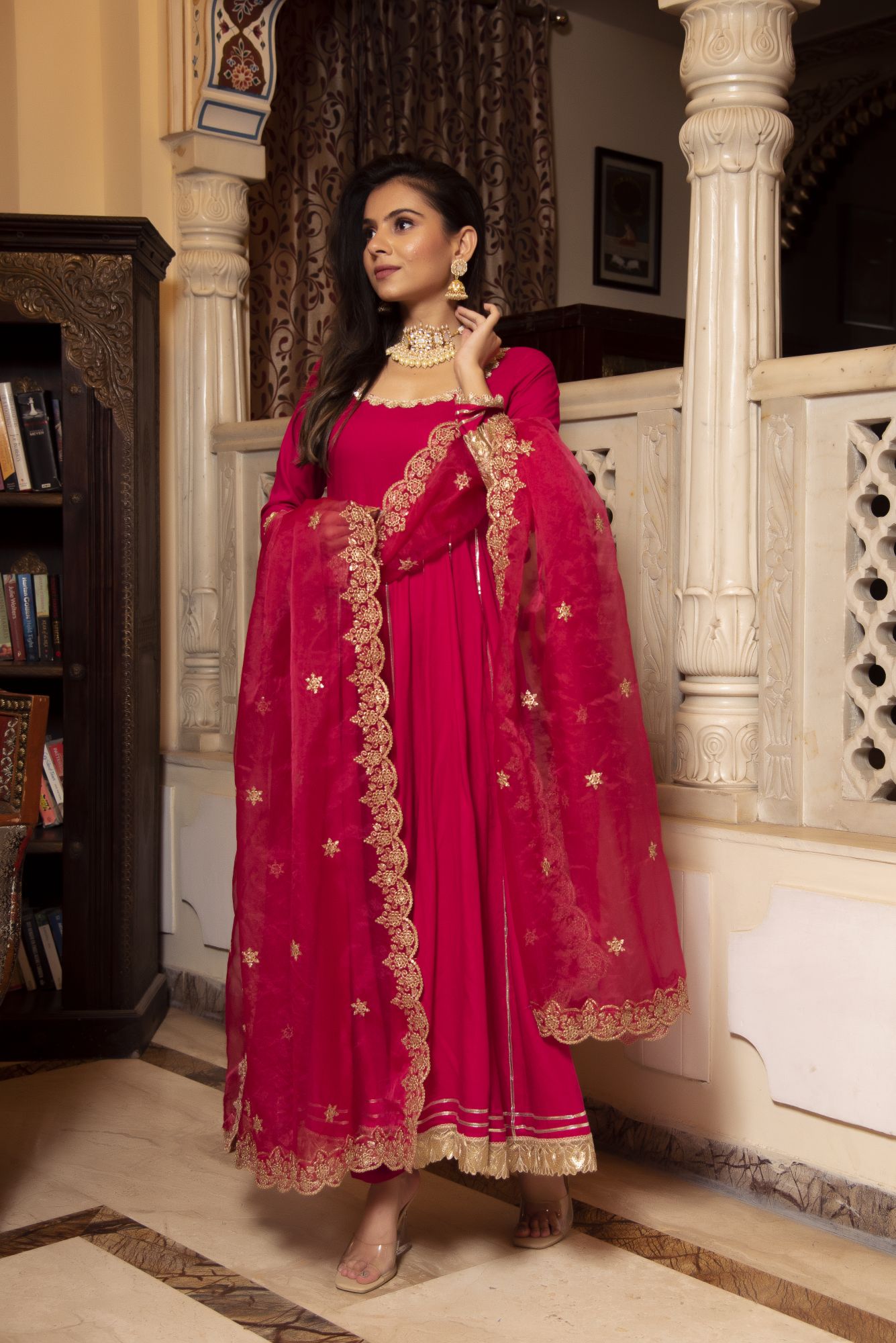 Mumtaz Rani Coloured Gotapatti Anarkali Suit Set With Embroided Dupatta