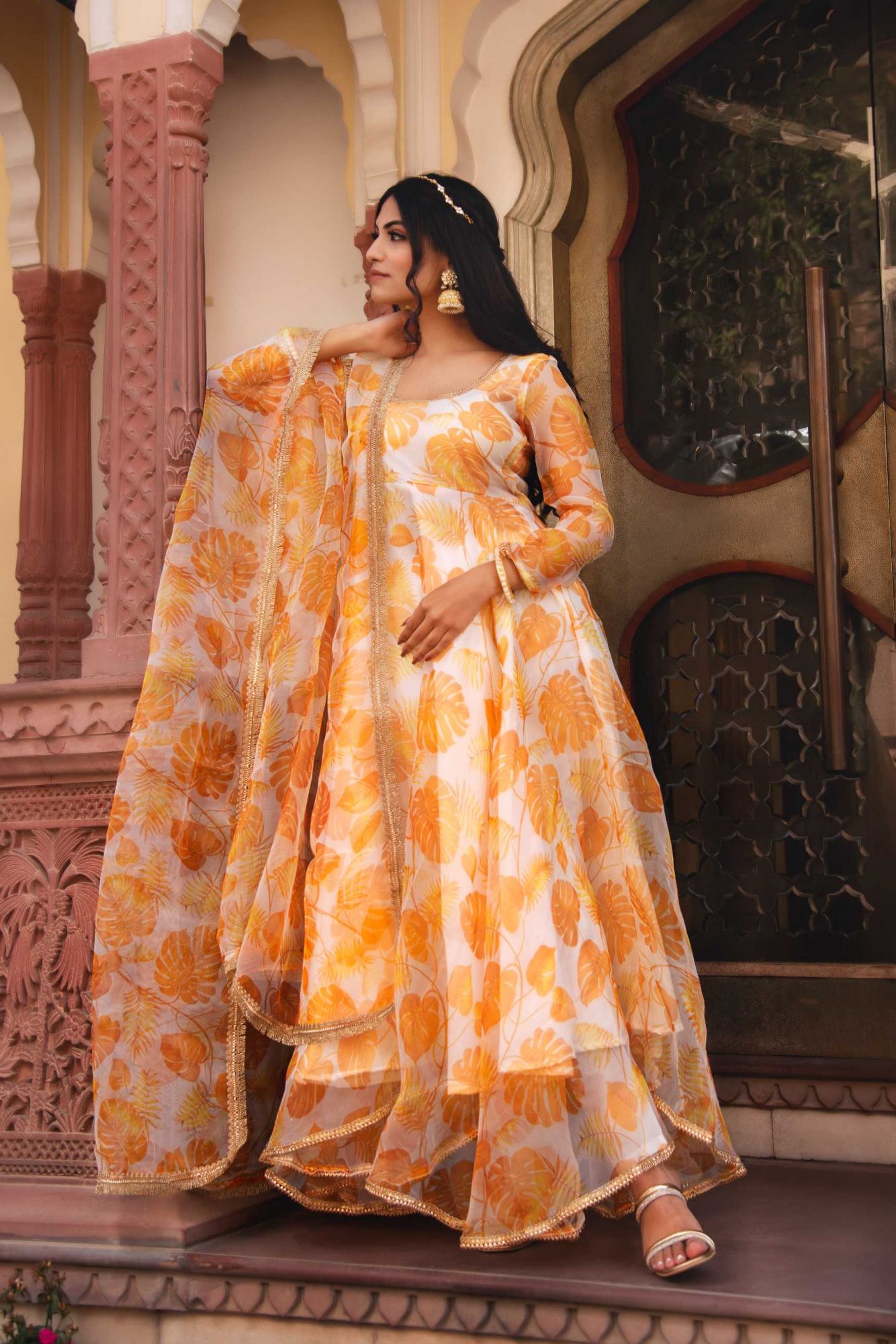 Sunflower Yellow Gotapatti Organza Anarkali Suit Set