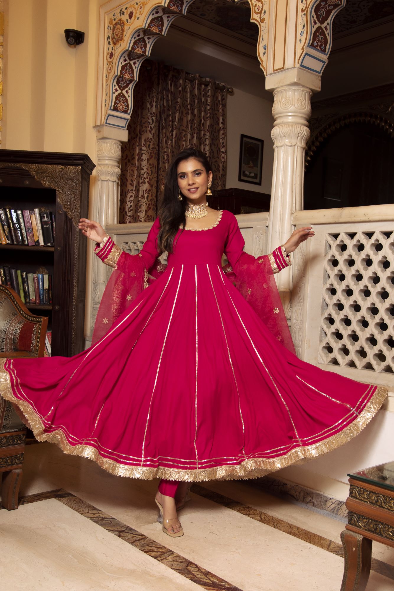 Mumtaz Rani Coloured Gotapatti Anarkali Suit Set With Embroided Dupatta