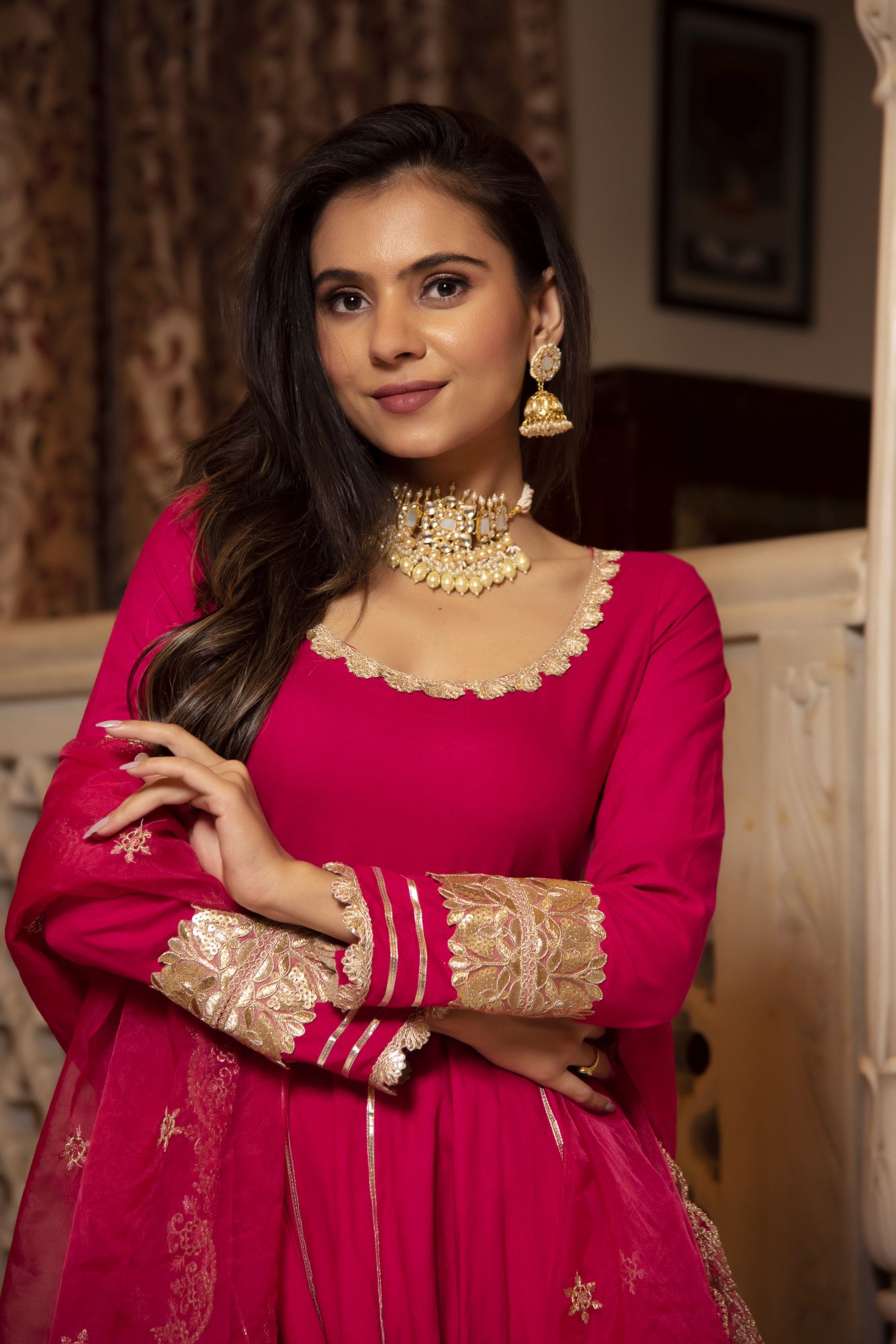 Mumtaz Rani Coloured Gotapatti Anarkali Suit Set With Embroided Dupatta