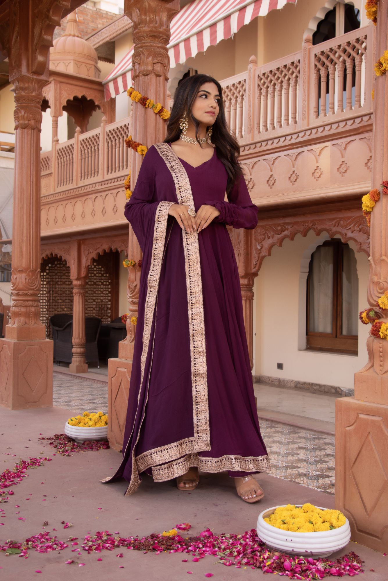 Serene Wine Gotapatti Georgette Anarkali Suit Set