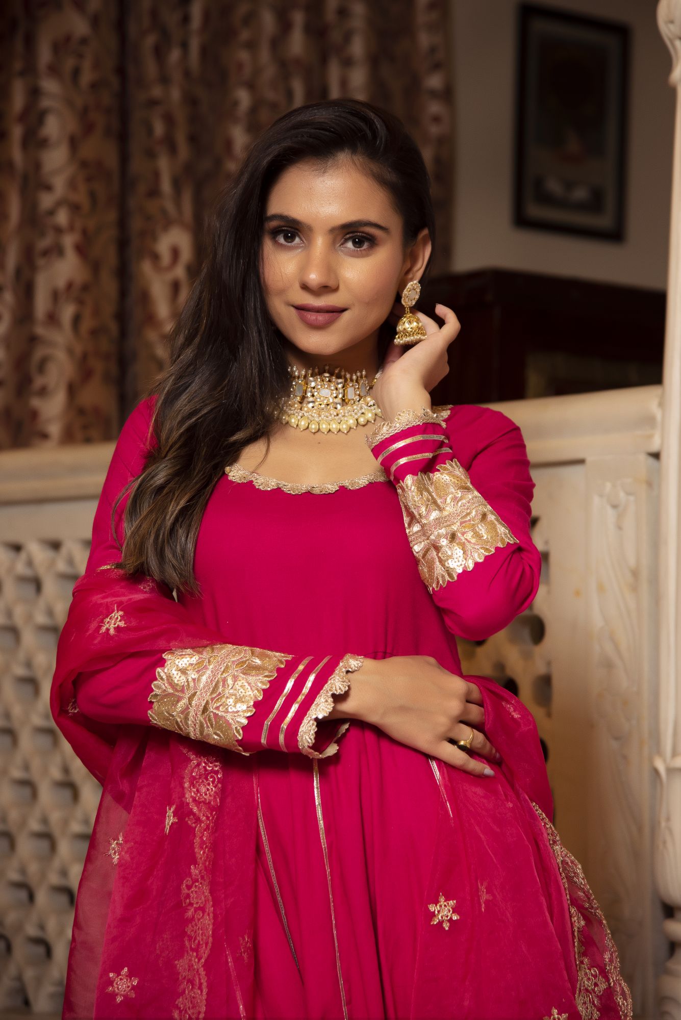Mumtaz Rani Coloured Gotapatti Anarkali Suit Set With Embroided Dupatta