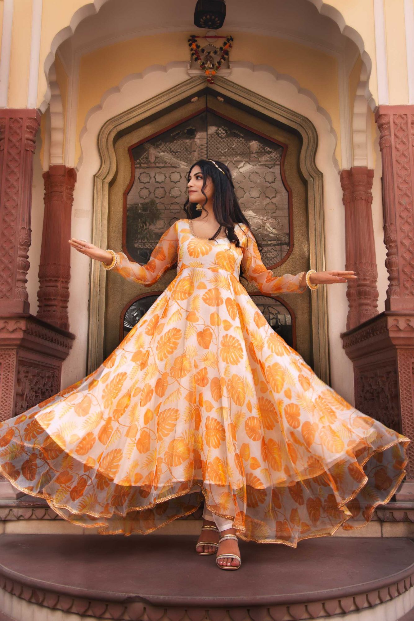 Sunflower Yellow Gotapatti Organza Anarkali Suit Set