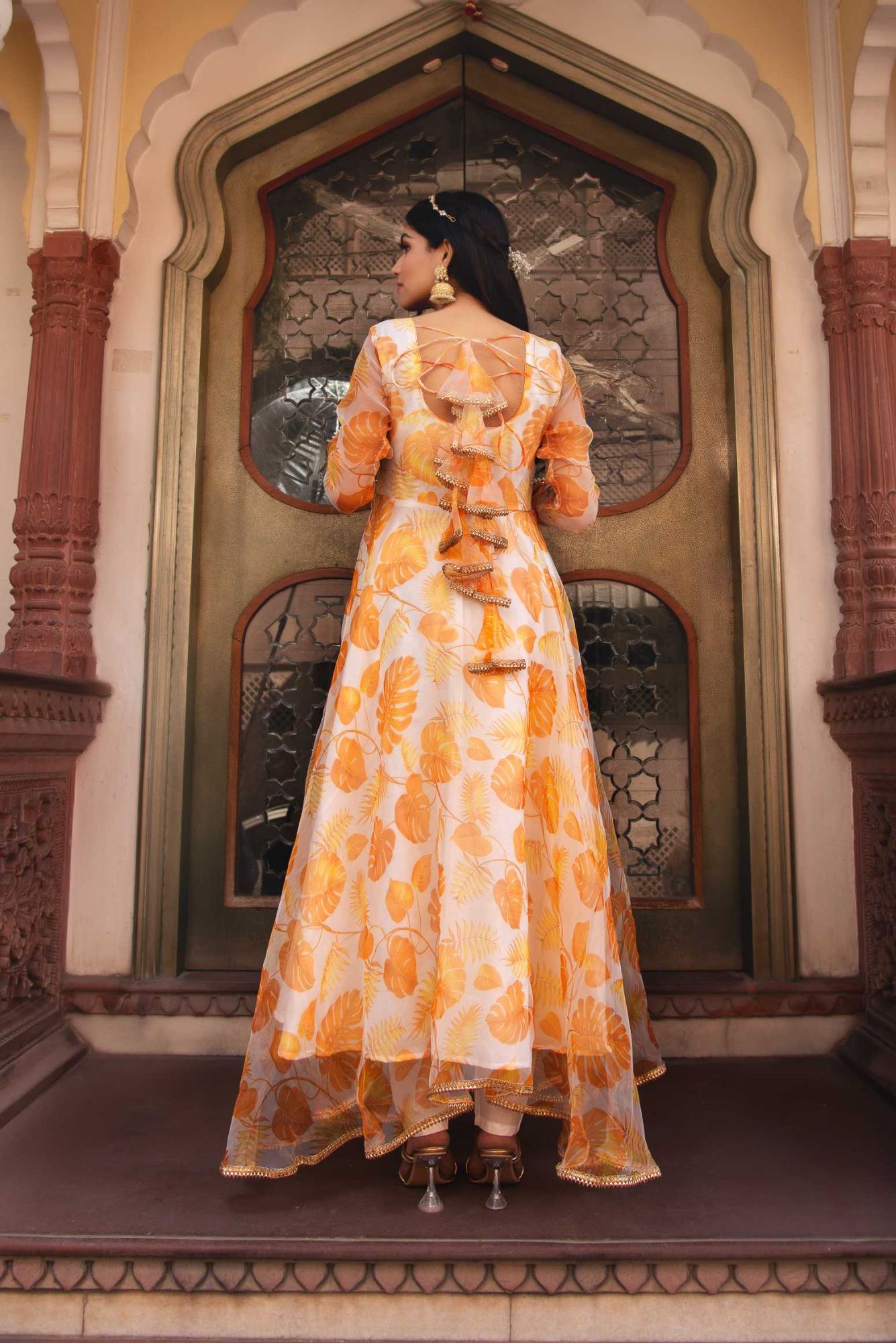 Sunflower Yellow Gotapatti Organza Anarkali Suit Set