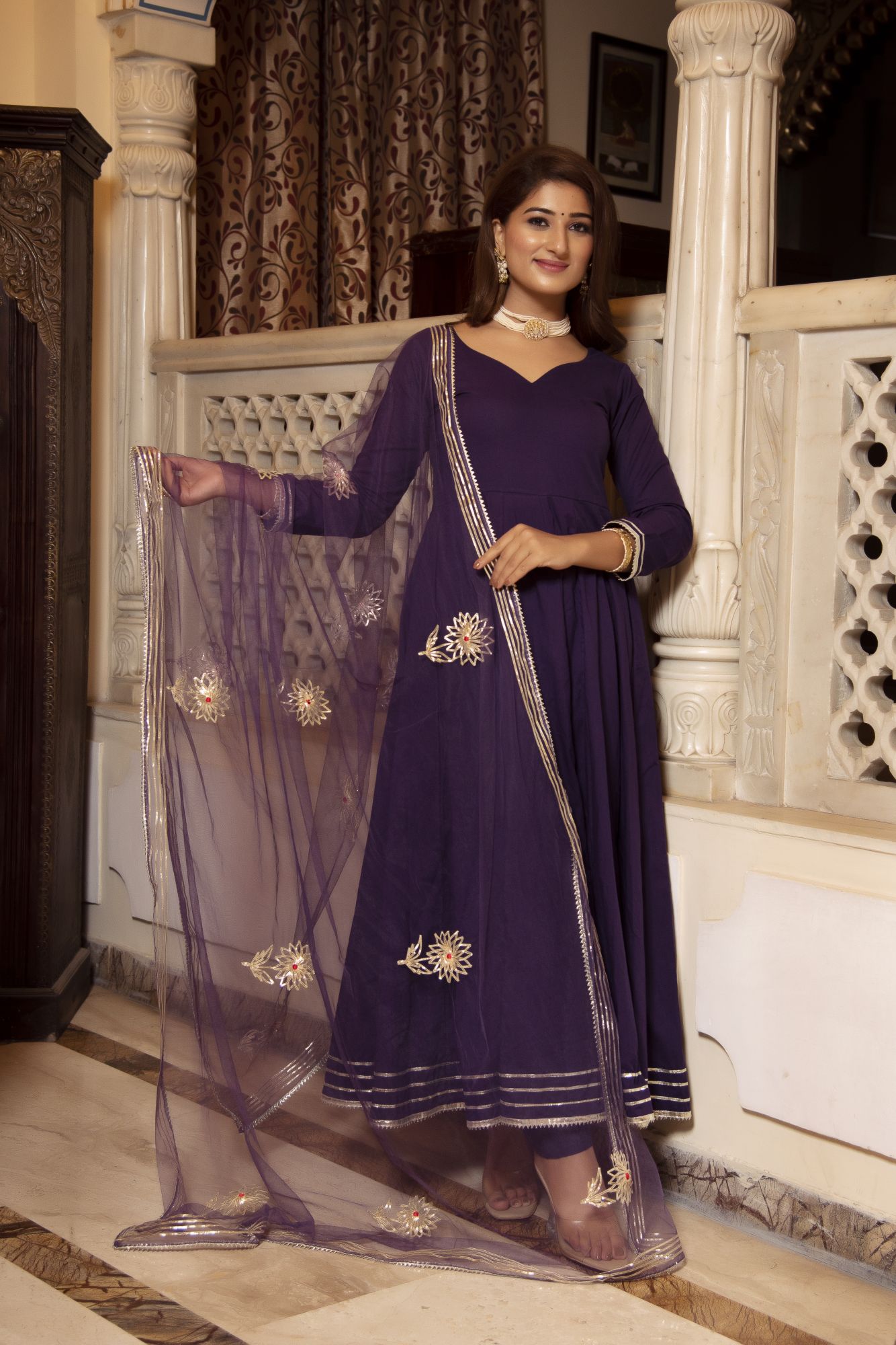 Violet Gotapatti Anarkali Suit Set