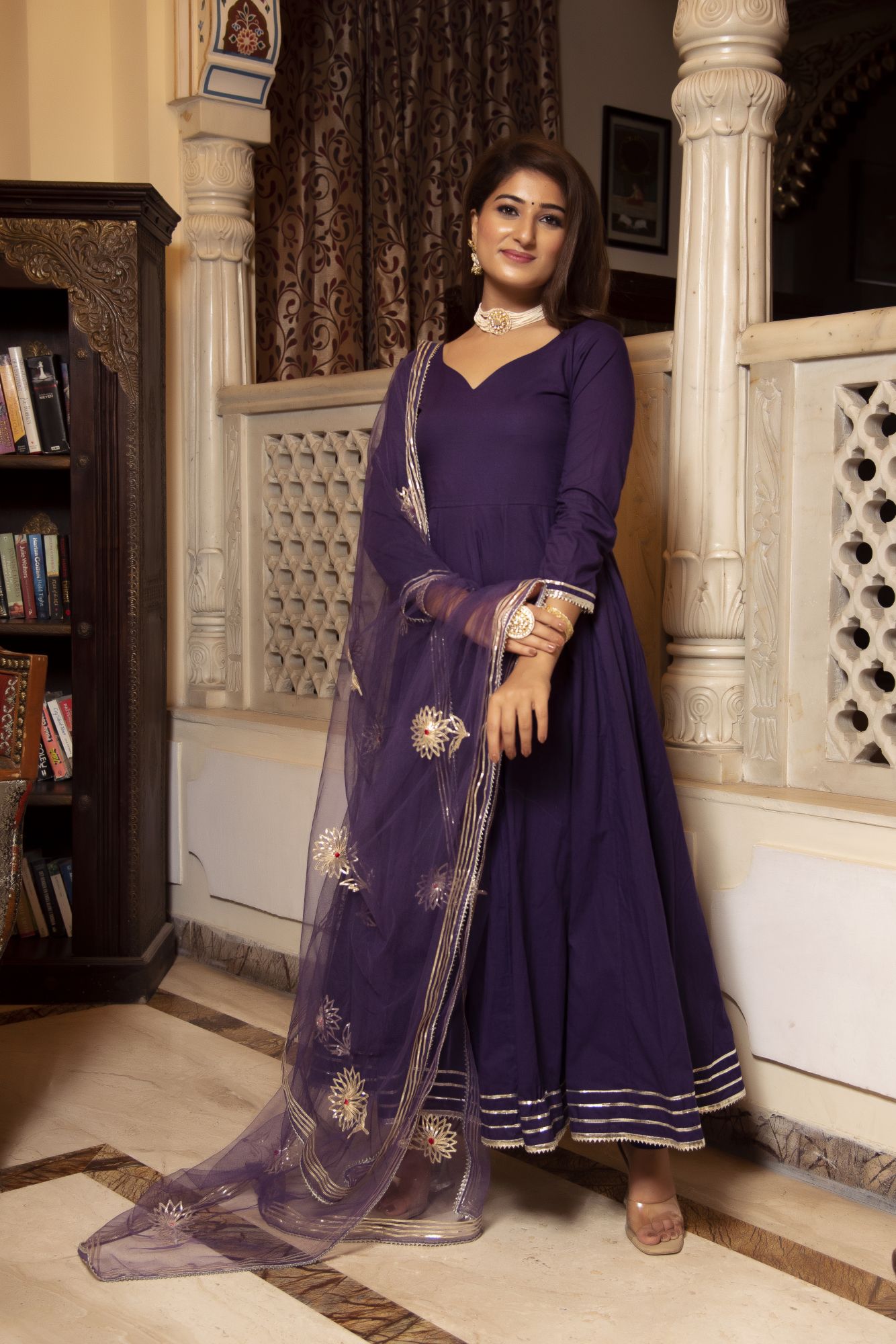 Violet Gotapatti Anarkali Suit Set