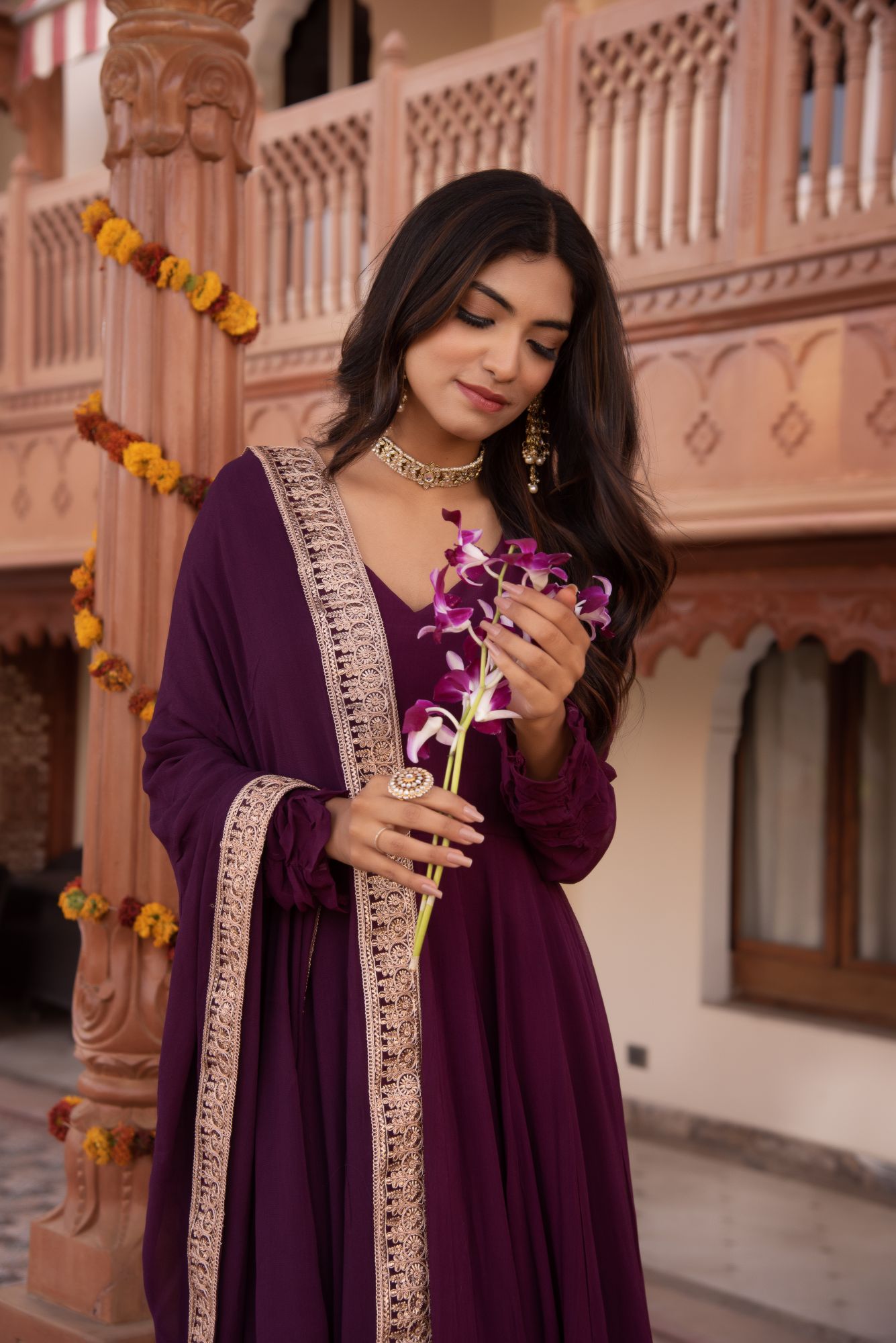 Serene Wine Gotapatti Georgette Anarkali Suit Set