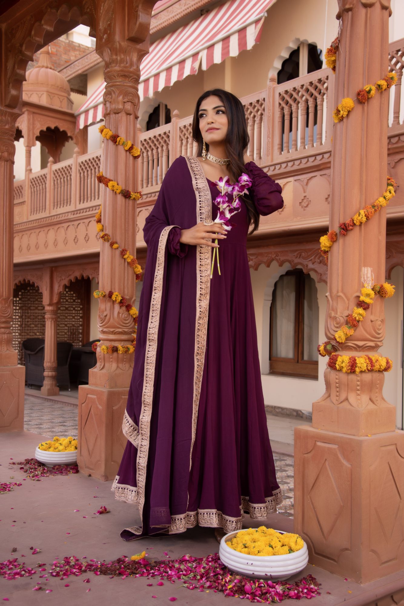 Serene Wine Gotapatti Georgette Anarkali Suit Set
