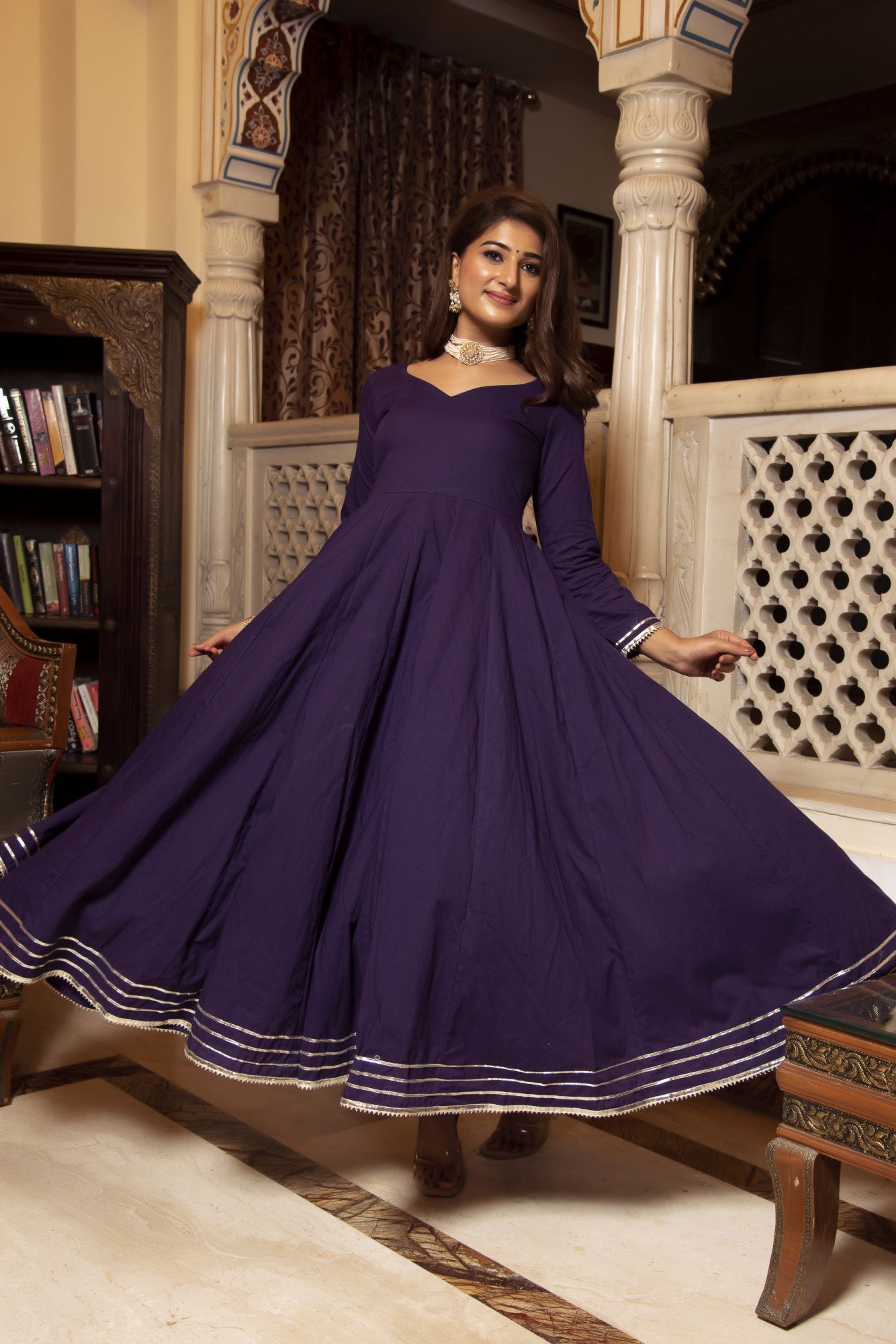 Violet Gotapatti Anarkali Suit Set