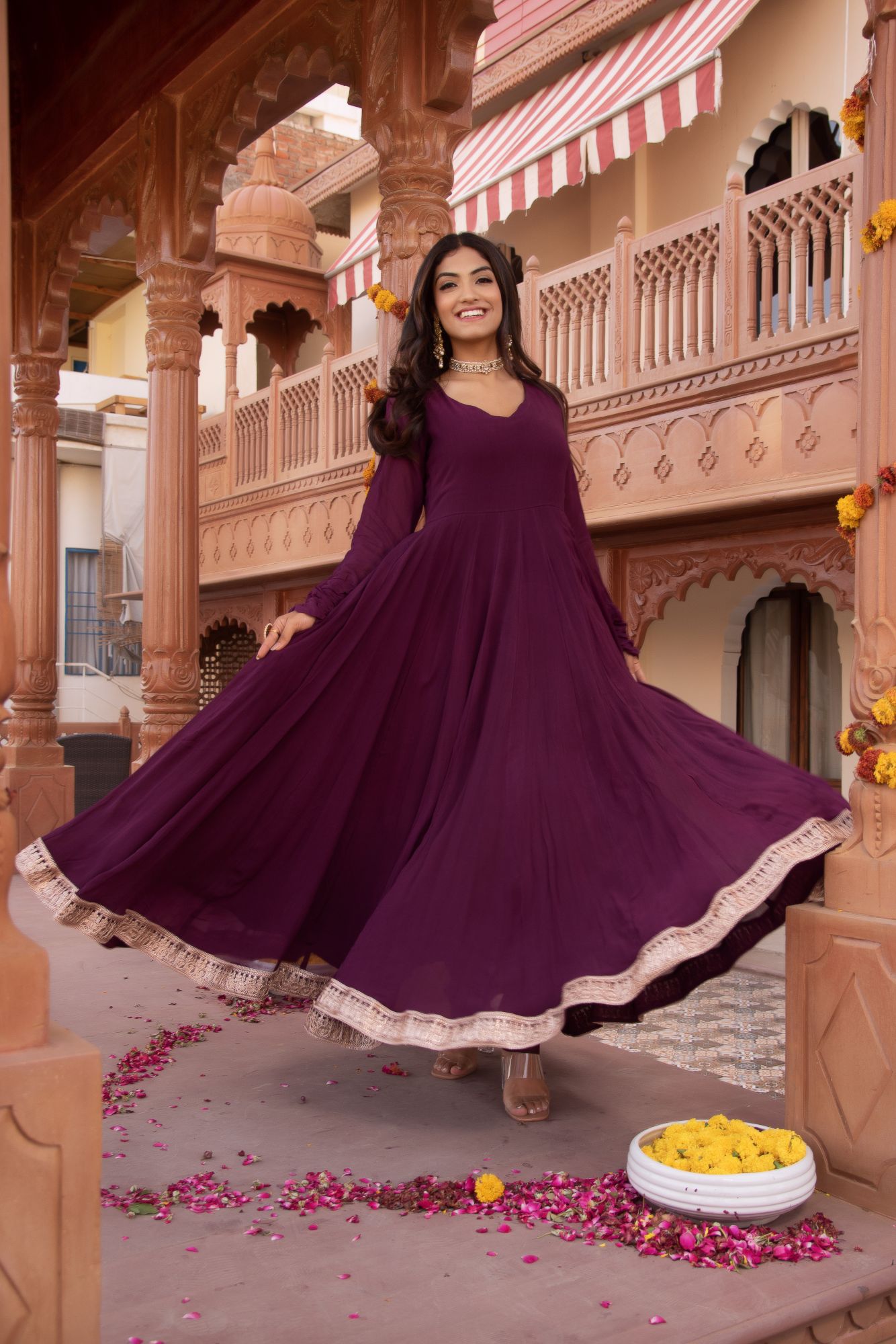 Serene Wine Gotapatti Georgette Anarkali Suit Set