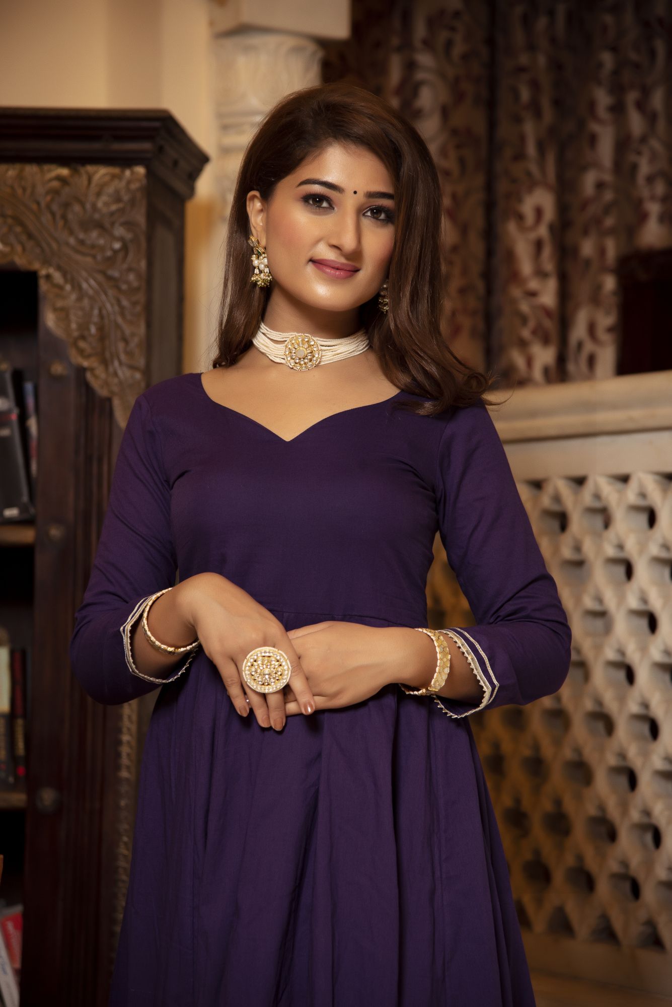 Violet Gotapatti Anarkali Suit Set