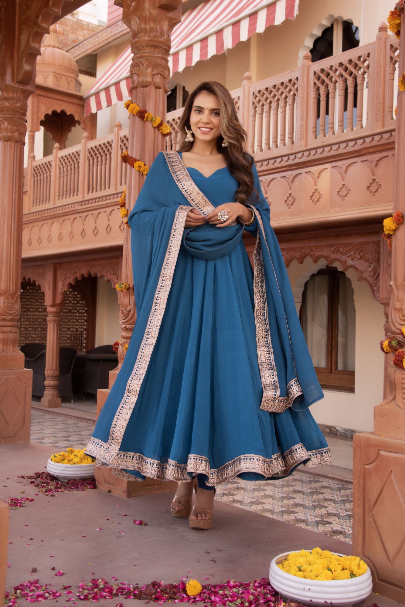 Serene Ocean Blue Gotapatti Georgette Anarkali Suit Set