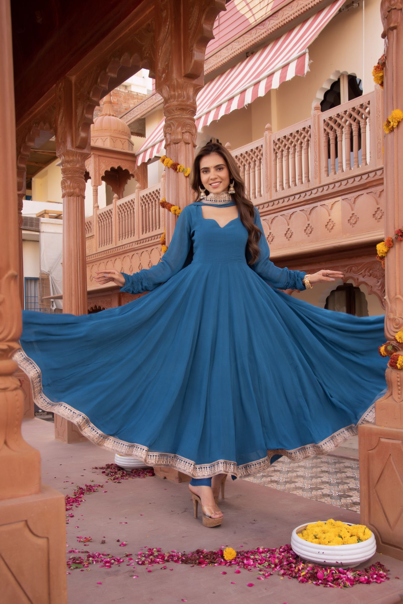 Serene Ocean Blue Gotapatti Georgette Anarkali Suit Set