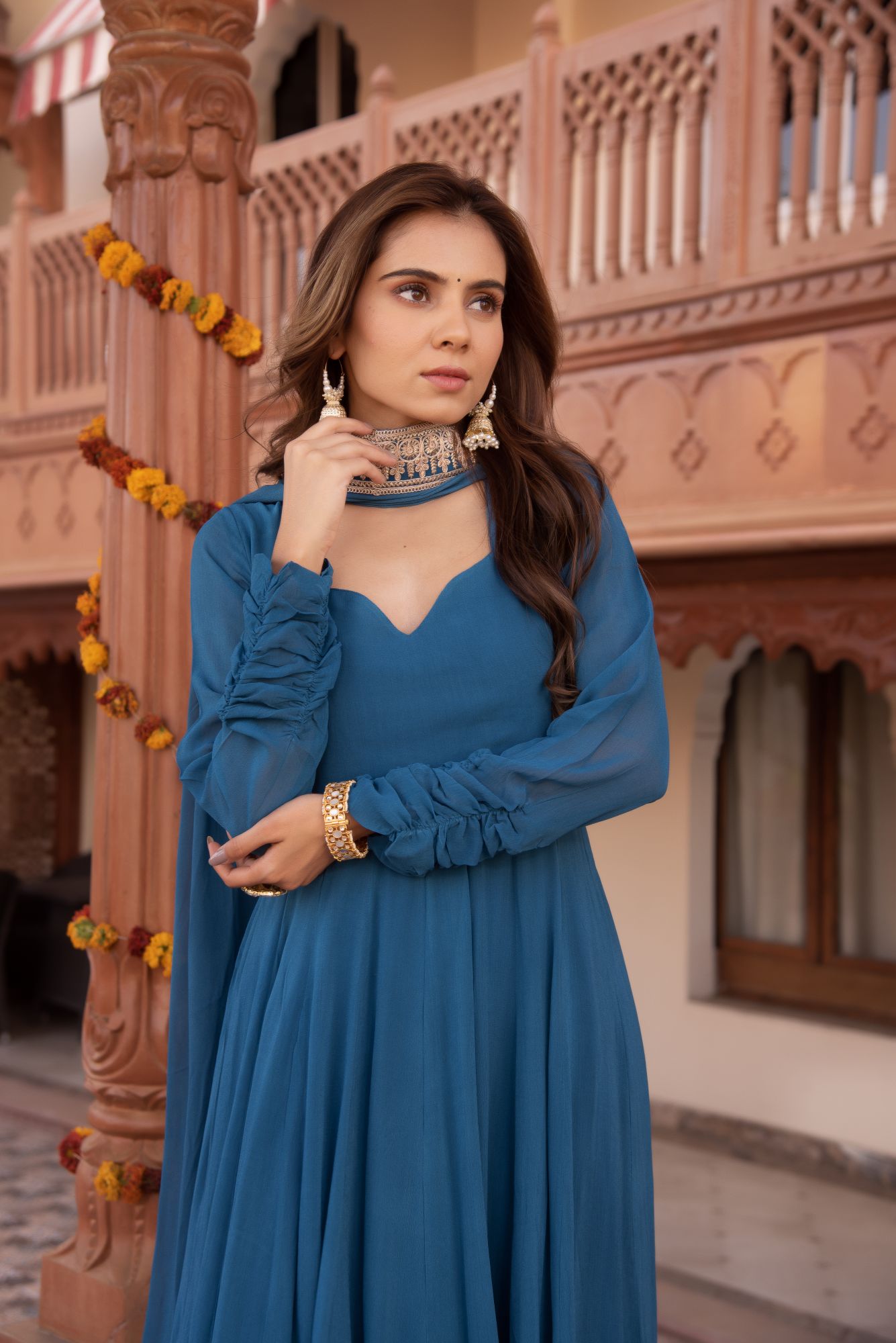Serene Ocean Blue Gotapatti Georgette Anarkali Suit Set